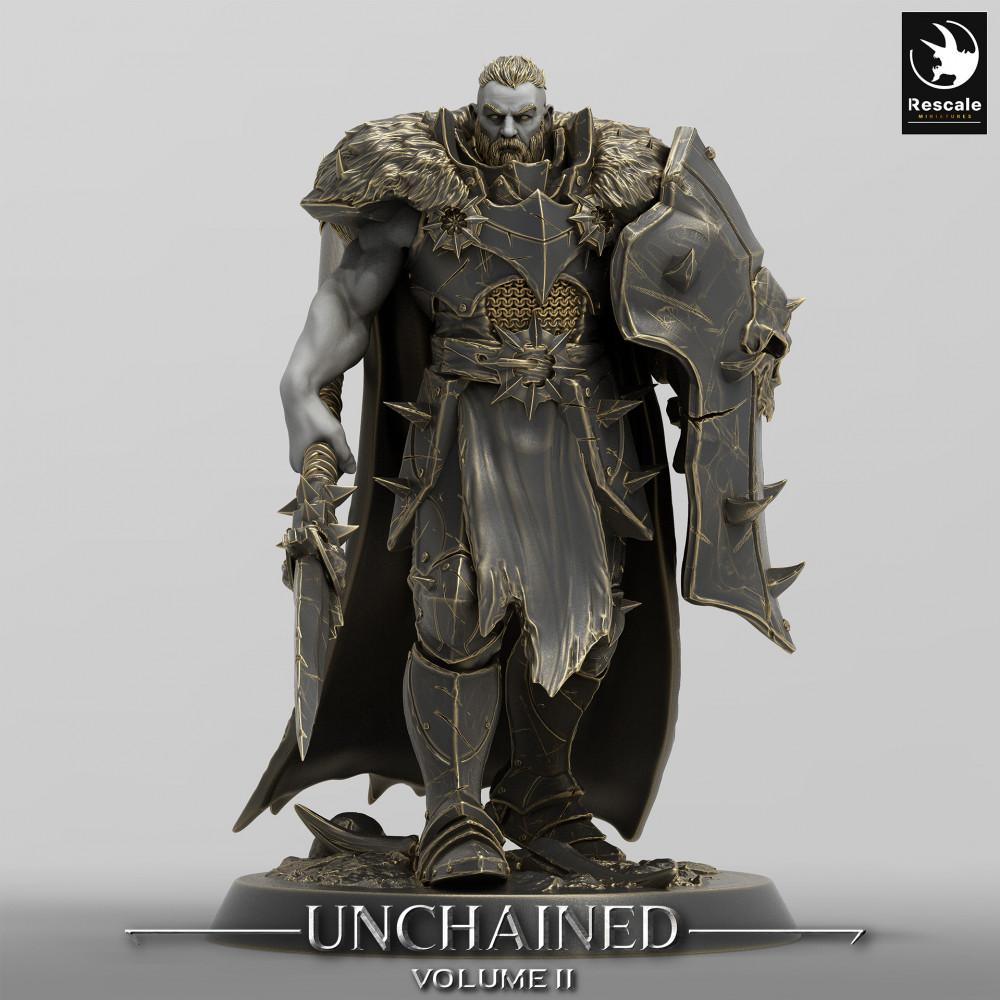 Produktfoto Tabletop 28mm Lord of the Print (LotP) 0: Fantasy Figur: Dunkler Paladin-Ritter - schwerer Schildkämpfer mit Gladius, Warlord/Kriegsfürst (24_05_E14)