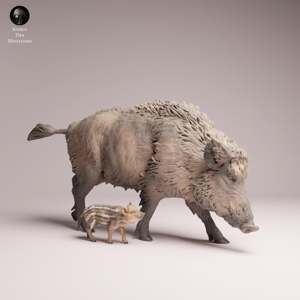 Produktfoto Tabletop 28mm Lord of the Print (LotP) 3: Wildtier Tierfigur: Wildschwein-Bache mit Frischling (26_07_07)