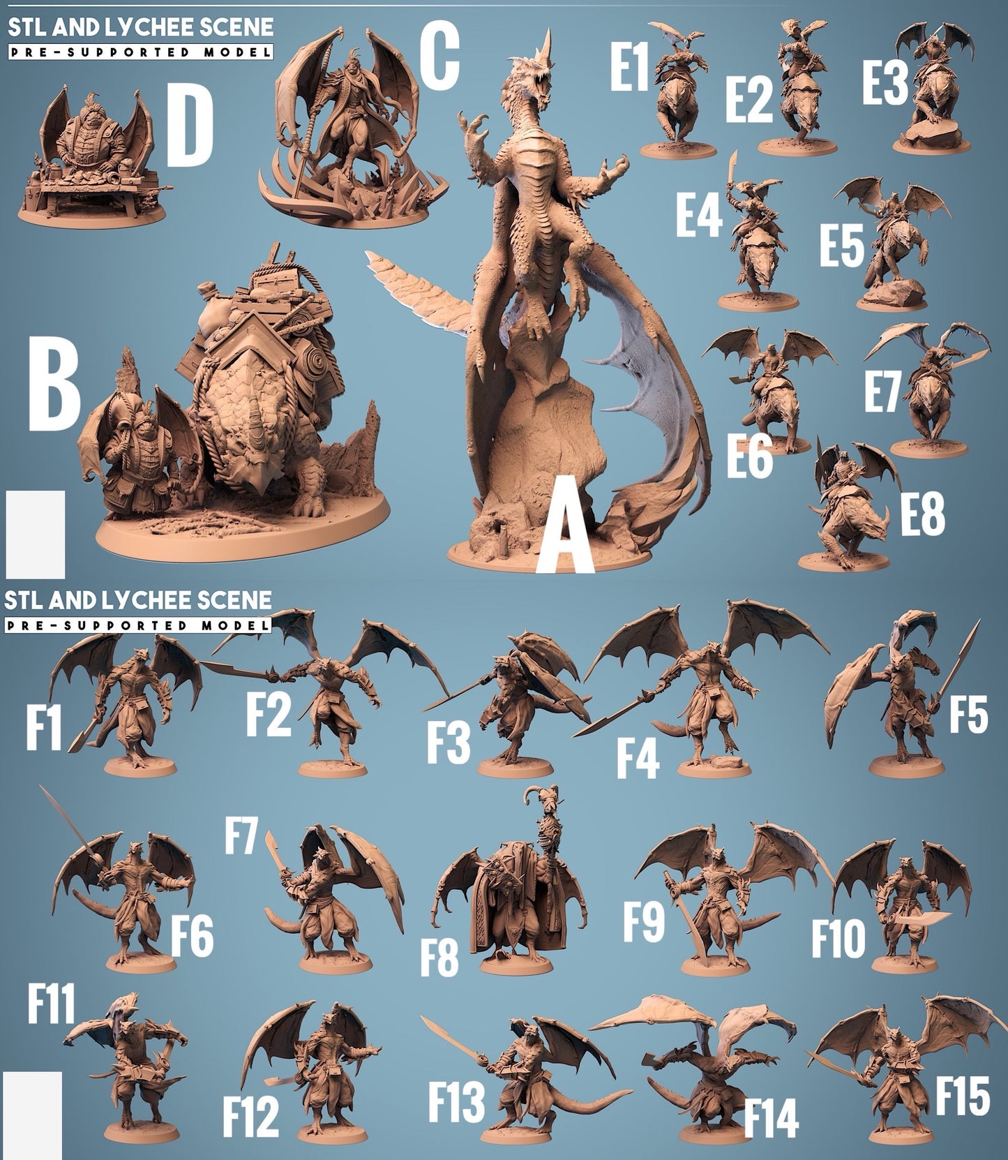 Produktbild 3 von 3: Tabletop Miniatur: Drachengeborener Krieger (Dragonborn) mit Flügeln und zweihändigem Krummschwert, geflügeltes Monster, Bossgegner für Wargaming, Skirmish Figur (23_09_F2)