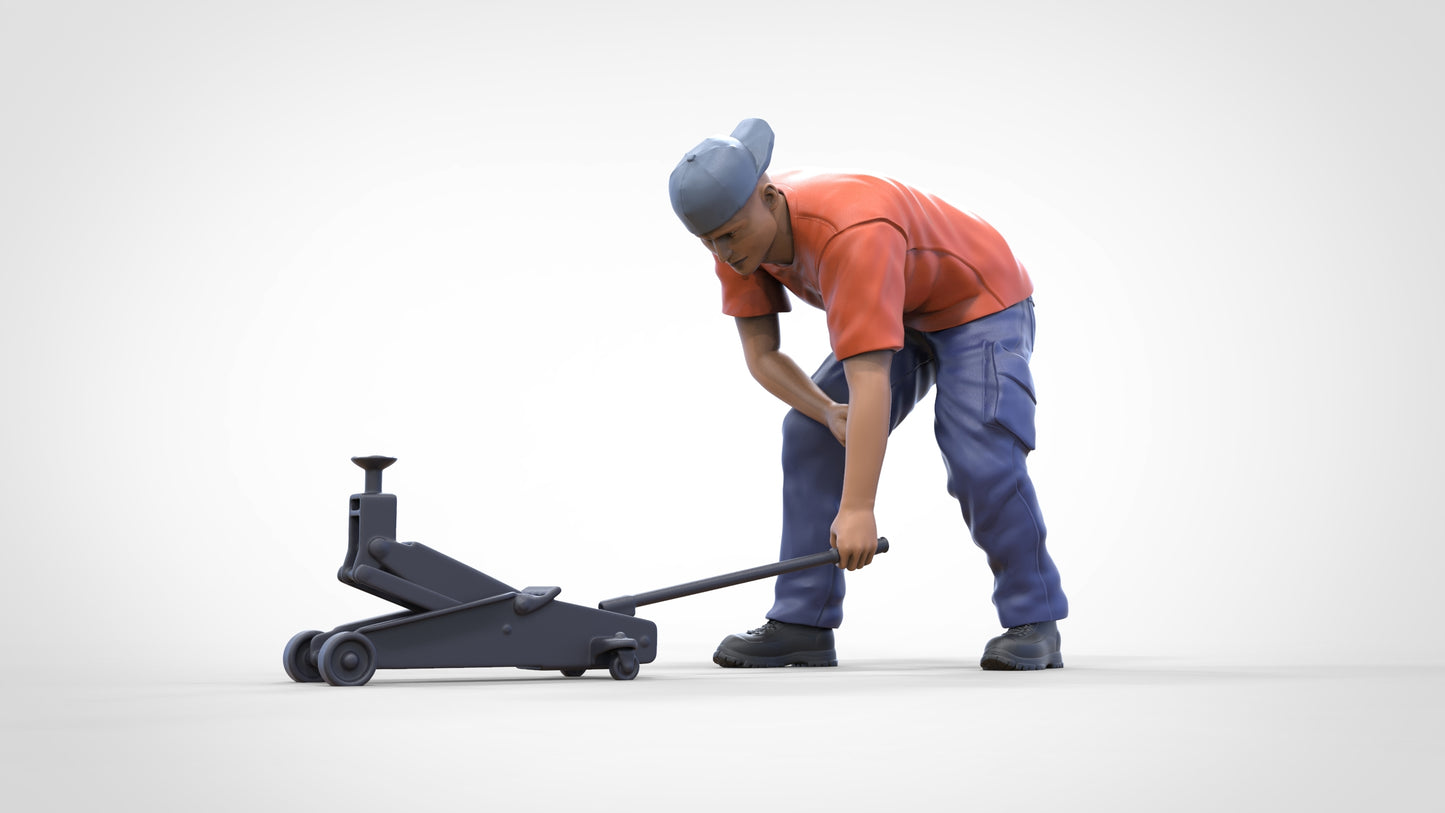 Produktfoto Diorama und Modellbau Miniatur Figur: Mechaniker Wagenheber