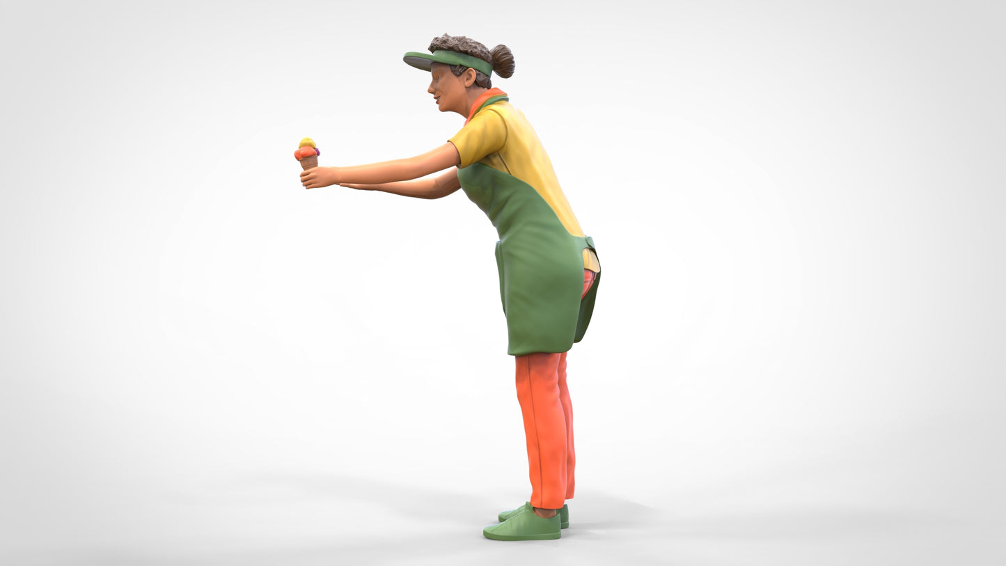 Produktfoto Diorama und Modellbau Miniatur Figur: Eisverkäuferin mit Wagen