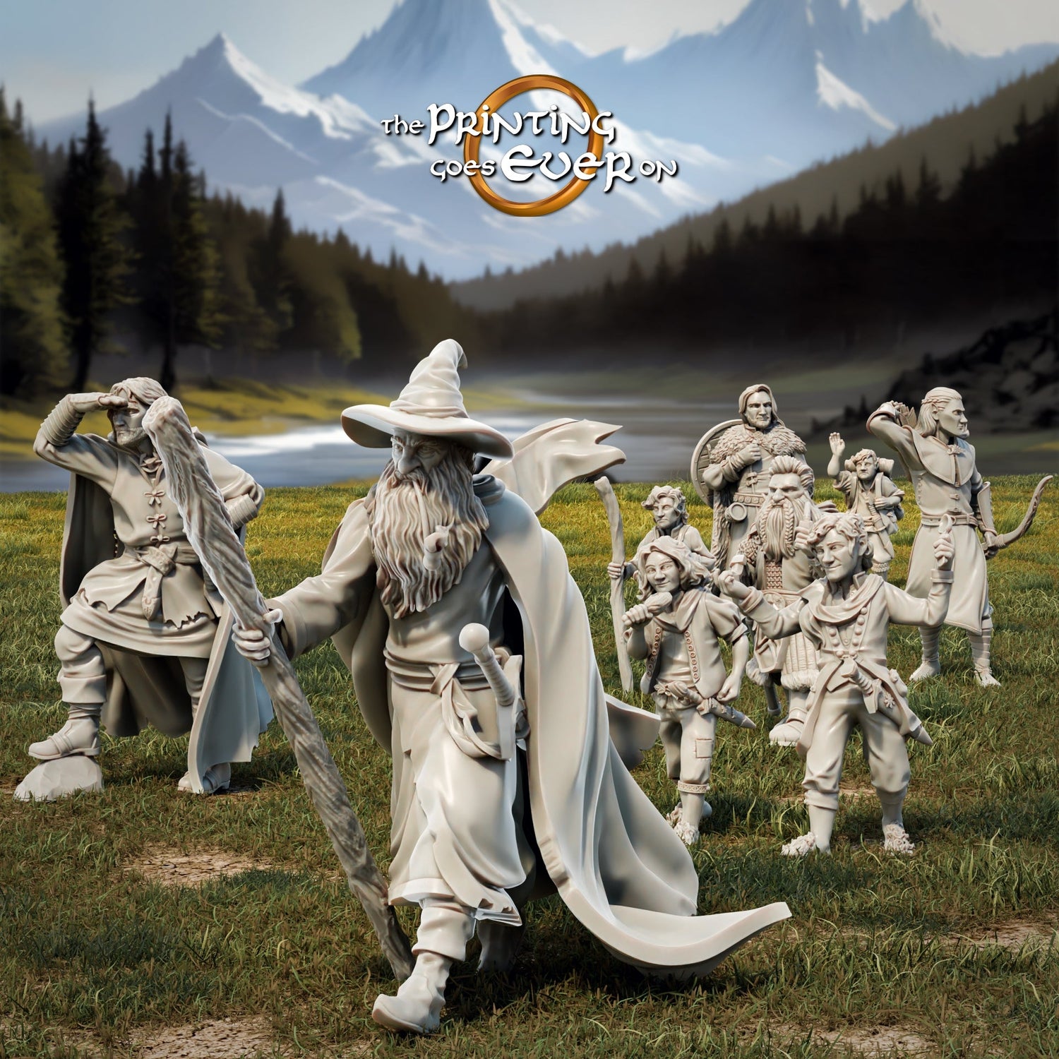Collection-Bild für The Printing Goes Ever On Minis: Heldengruppe in Wanderpose als 28-mm-Tabletop-Miniaturen
