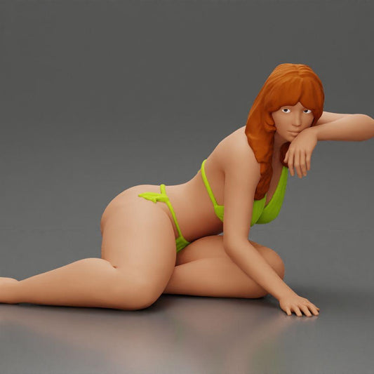 Diorama Modellbau Produktfoto 0: Miniaturfigur: Liegende Frau im Bikini, halb aufgestützt am Strand (Ref Nr. A106)