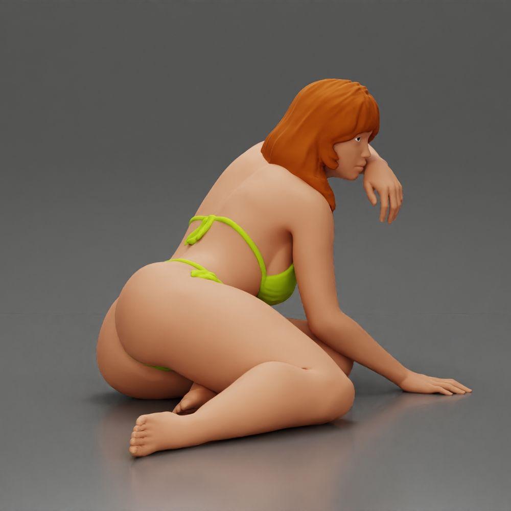 Diorama Modellbau Produktfoto 1: Miniaturfigur: Liegende Frau im Bikini, halb aufgestützt am Strand (Ref Nr. A106)