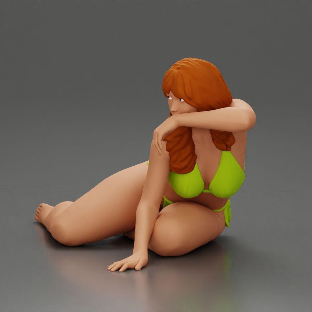 Diorama Modellbau Produktfoto 5: Miniaturfigur: Liegende Frau im Bikini, halb aufgestützt am Strand (Ref Nr. A106)