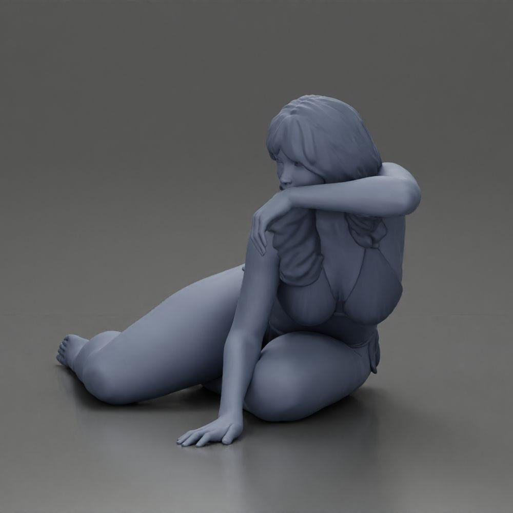 Diorama Modellbau Produktfoto 11: Miniaturfigur: Liegende Frau im Bikini, halb aufgestützt am Strand (Ref Nr. A106)