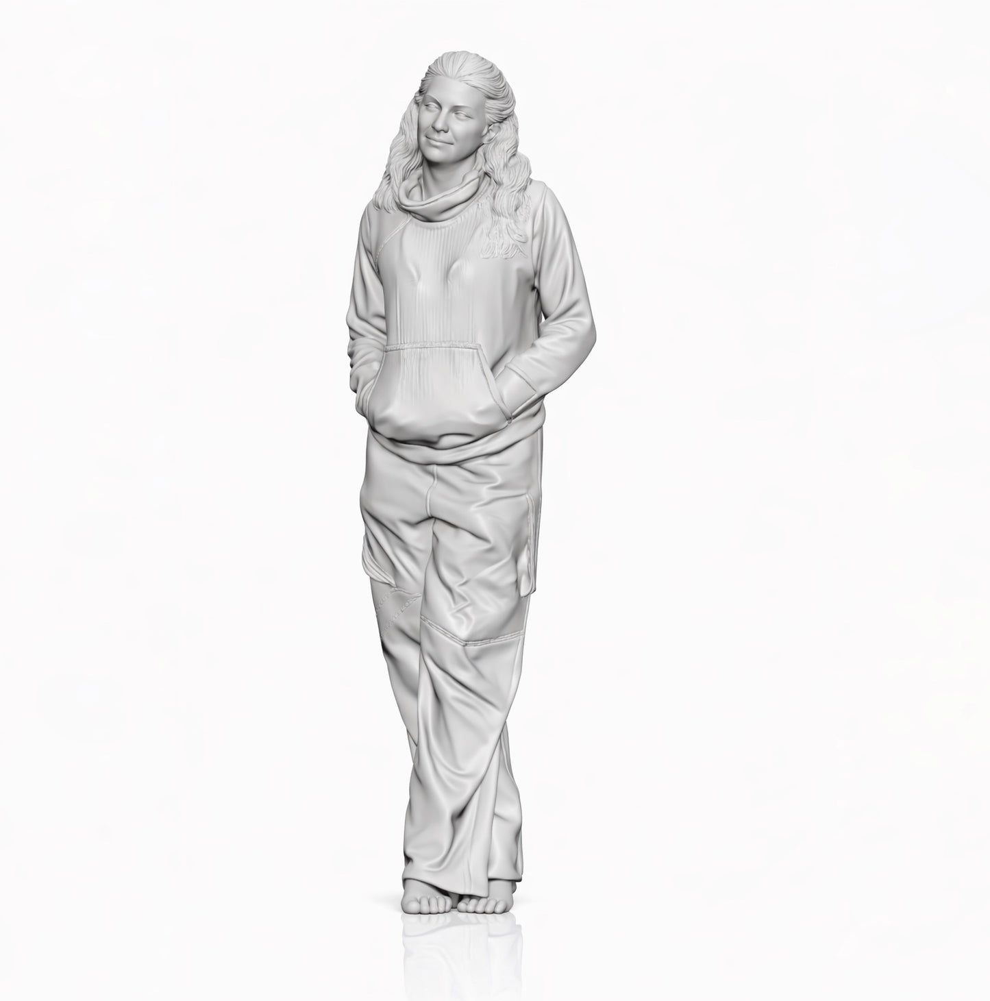 Diorama Modellbau Produktfoto 0: Stehende Figur: Frau mit Freizeitkleidung, barfuß, Hände in Taschen (B012)