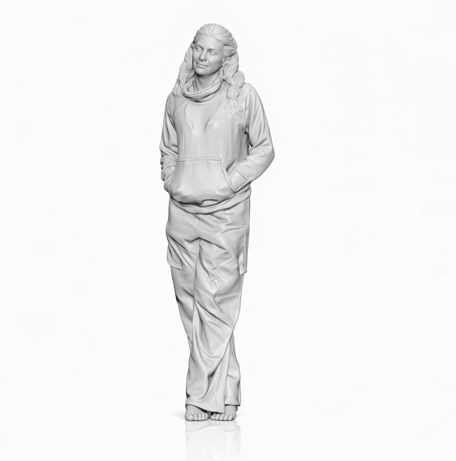 Diorama Modellbau Produktfoto 0: Stehende Figur: Frau mit Freizeitkleidung, barfuß, Hände in Taschen (B012)