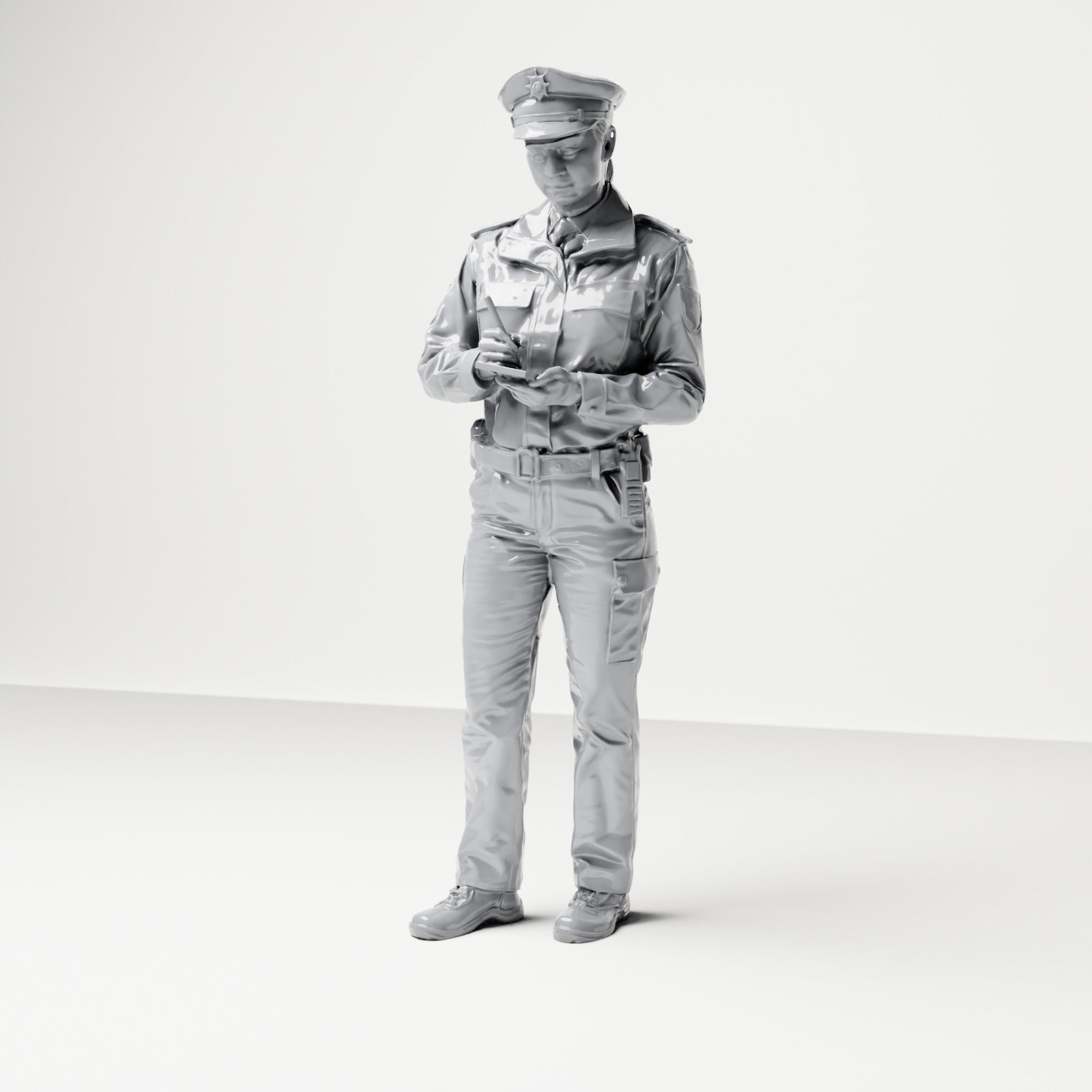 Diorama Modellbau Produktfoto 0: Stehende Figur: Deutscher Polizist mit Dienstmütze und Handgerät (B017)