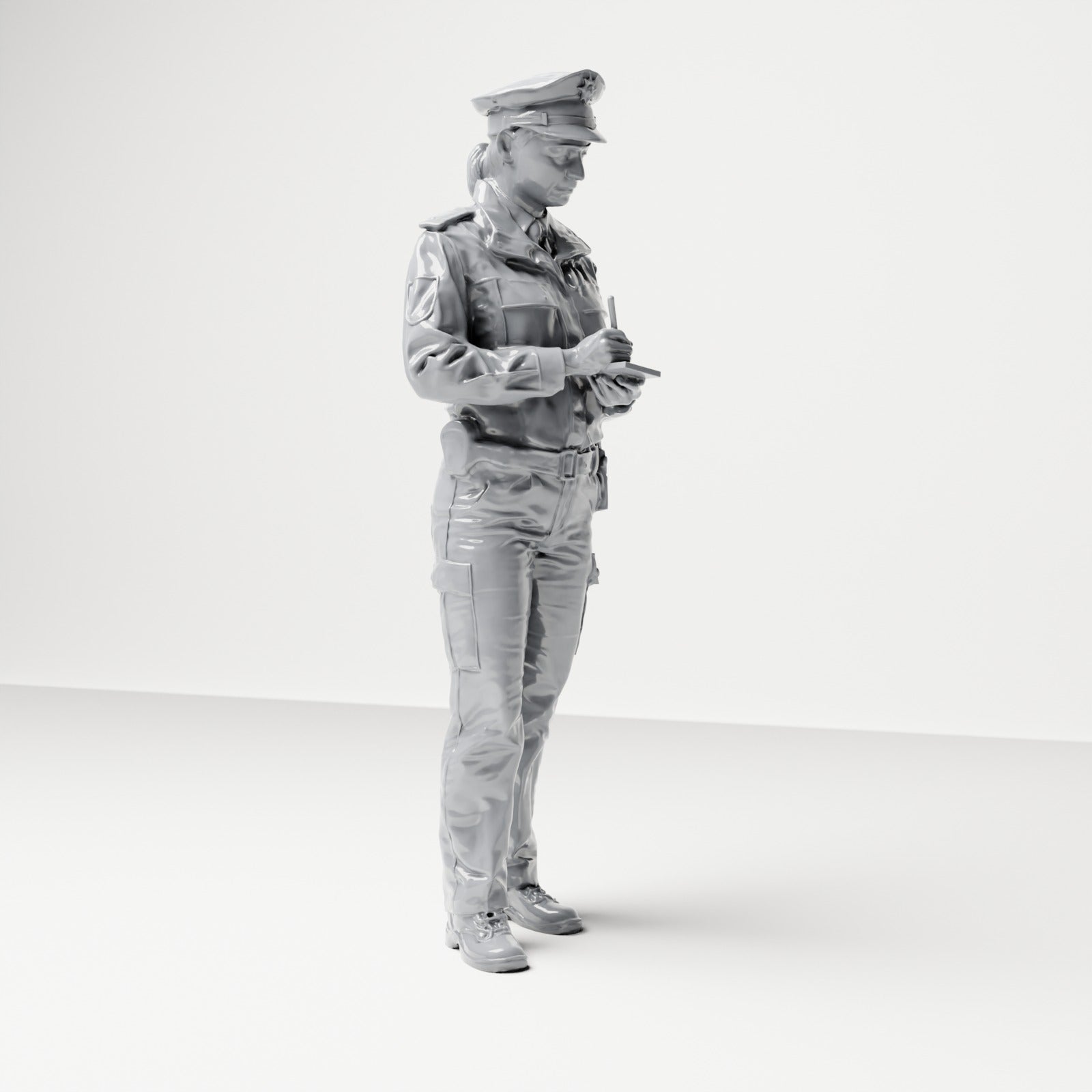 Diorama Modellbau Produktfoto 3: Stehende Figur: Deutscher Polizist mit Dienstmütze und Handgerät (B017)