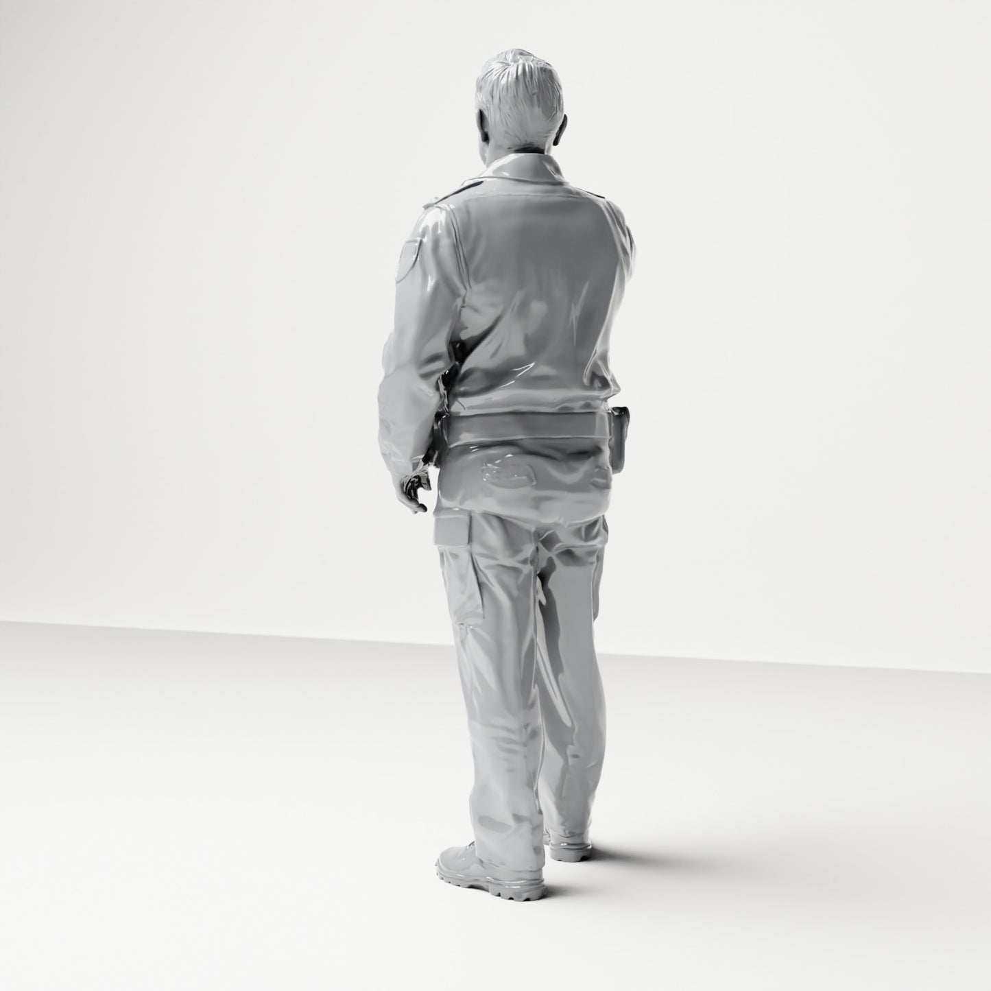 Diorama Modellbau Produktfoto 2: Stehende Figur: Deutscher Polizist in Uniform mit Anhaltegeste & Ausrüstungsgürtel (B018)