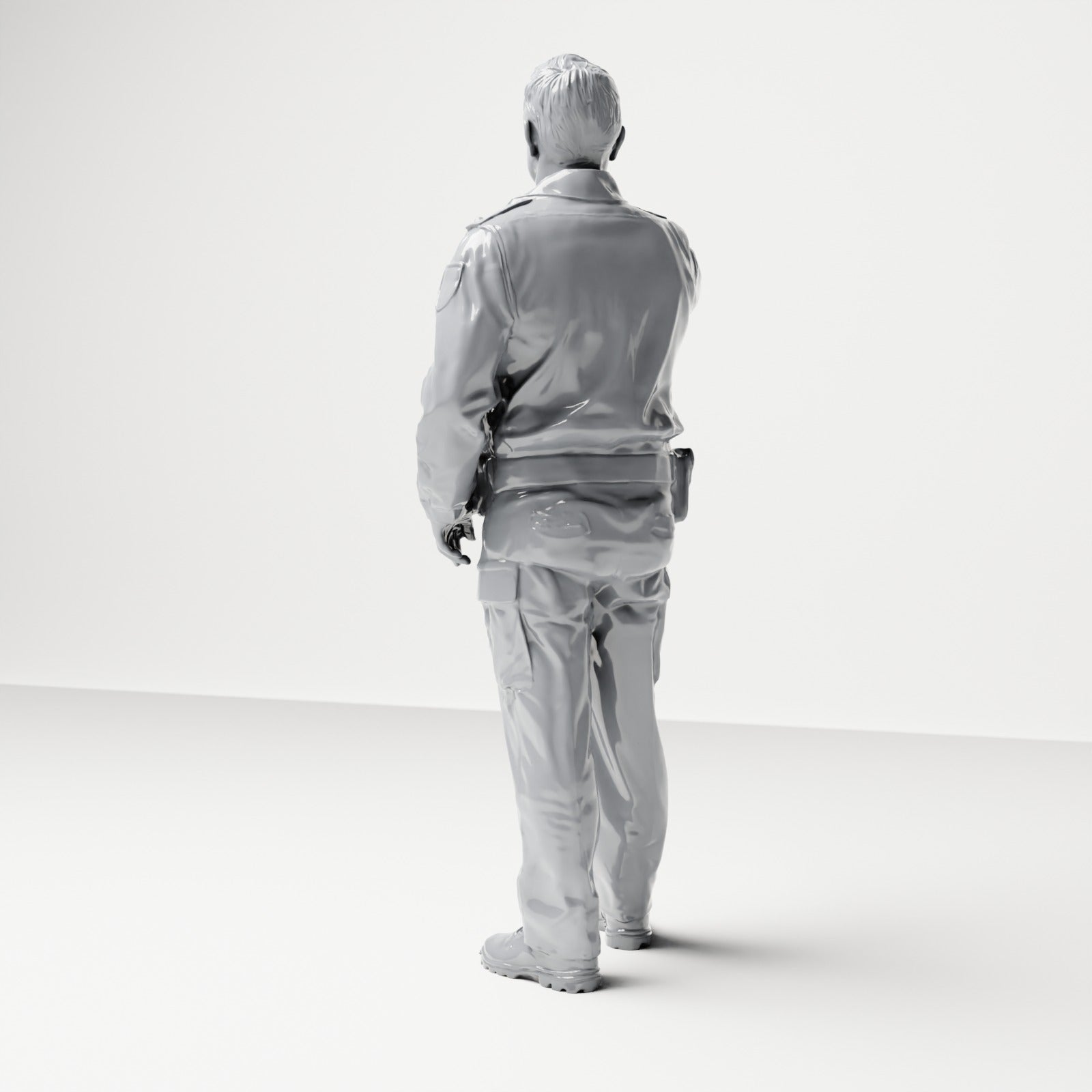 Diorama Modellbau Produktfoto 2: Stehende Figur: Deutscher Polizist in Uniform mit Anhaltegeste & Ausrüstungsgürtel (B018)