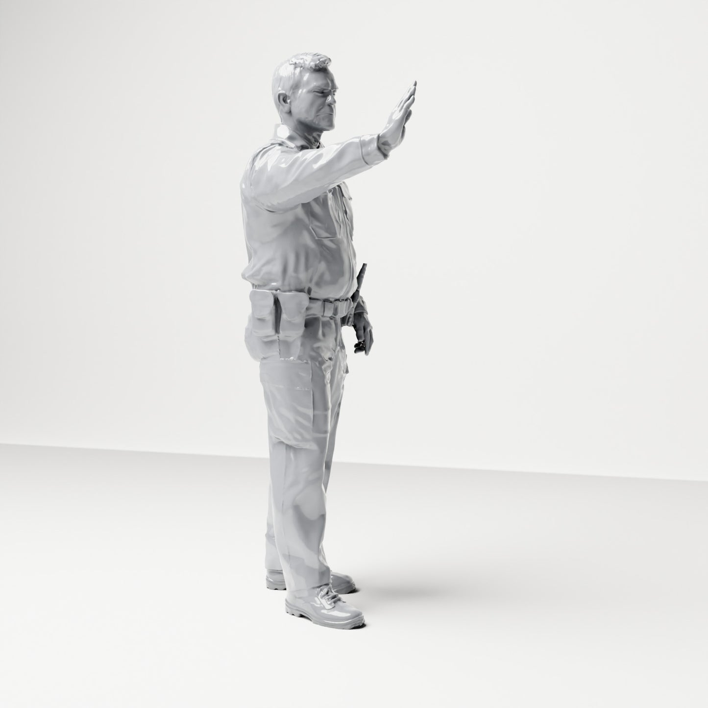 Diorama Modellbau Produktfoto 3: Stehende Figur: Deutscher Polizist in Uniform mit Anhaltegeste & Ausrüstungsgürtel (B018)