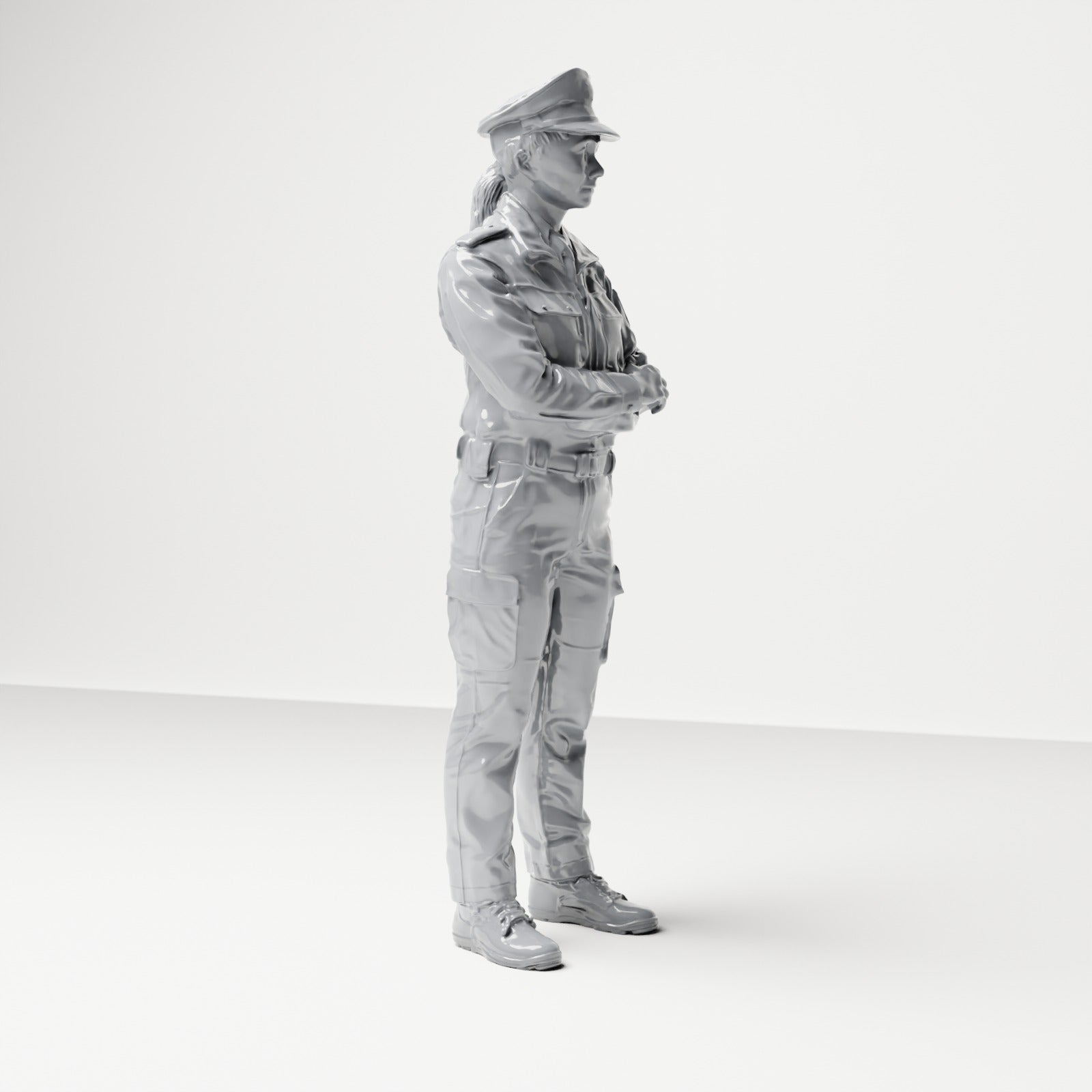 Diorama Modellbau Produktfoto 3: Stehende Figur: Polizist mit Dienstmütze & verschränkten Armen (B021)