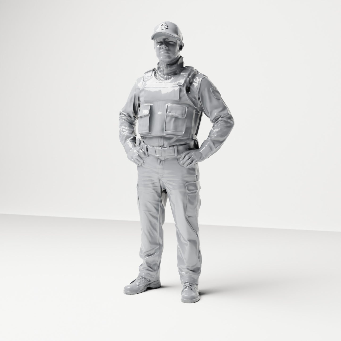 Diorama Modellbau Produktfoto 0: Stehende Figur: Polizist mit Kappe & Schutzweste (B022)