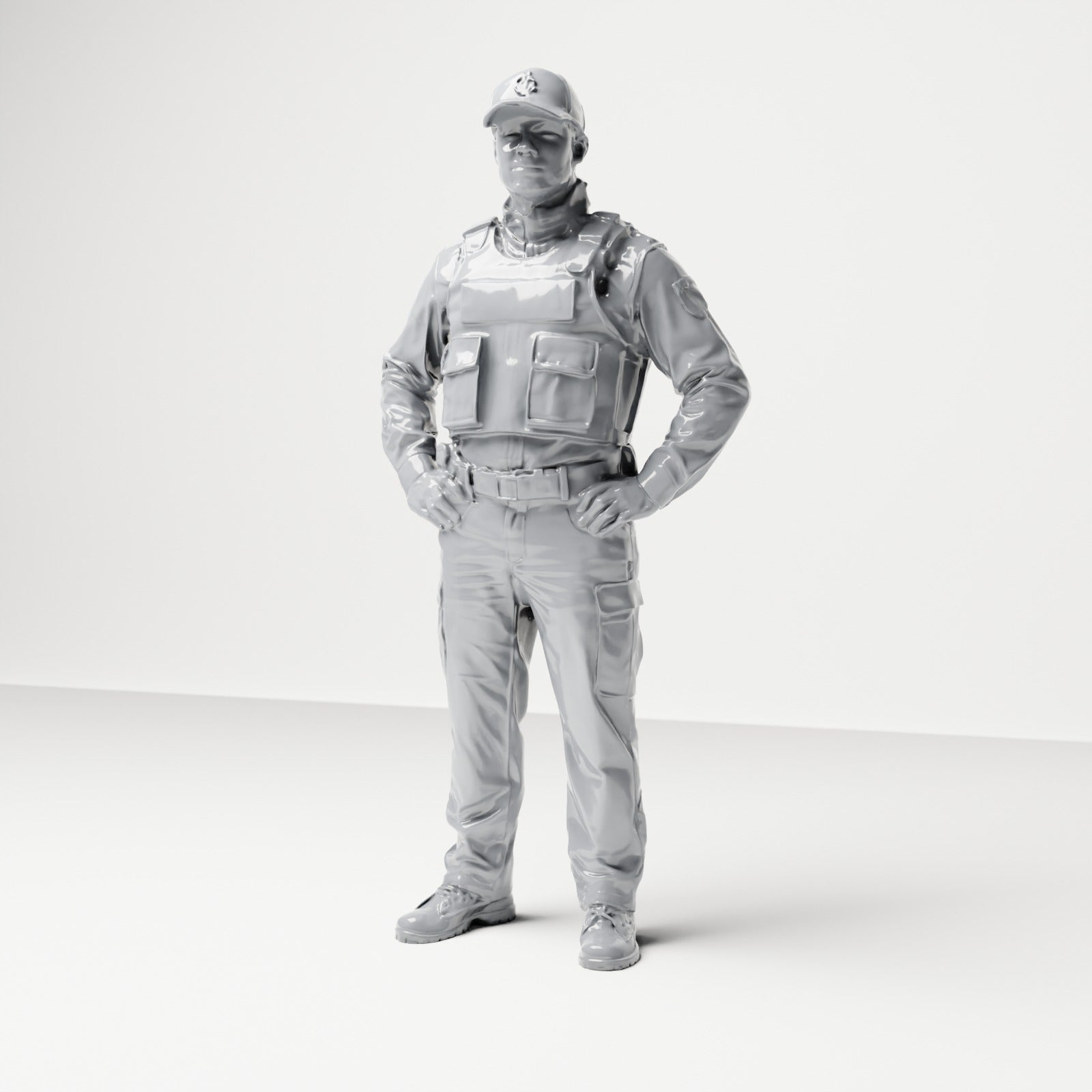 Diorama Modellbau Produktfoto 0: Stehende Figur: Polizist mit Kappe & Schutzweste (B022)