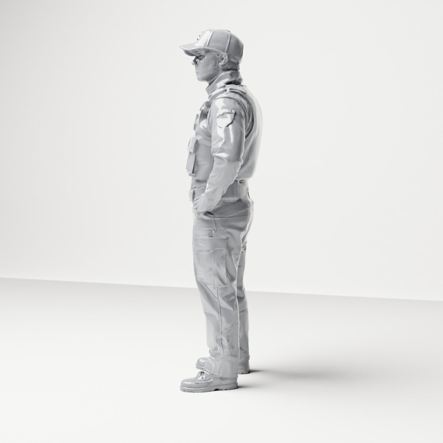Diorama Modellbau Produktfoto 1: Stehende Figur: Polizist mit Kappe & Schutzweste (B022)