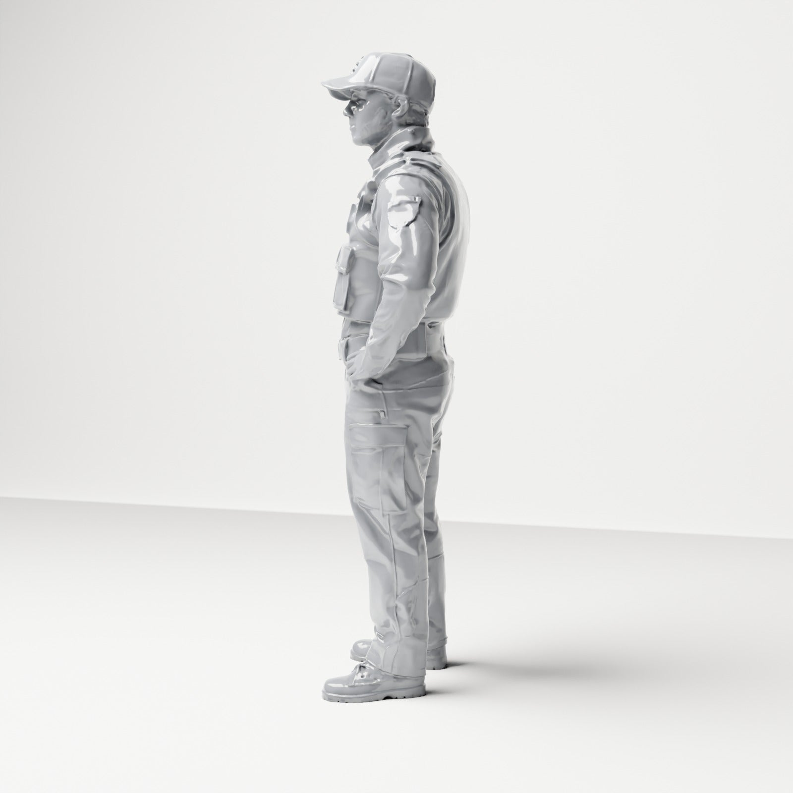 Diorama Modellbau Produktfoto 1: Stehende Figur: Polizist mit Kappe & Schutzweste (B022)