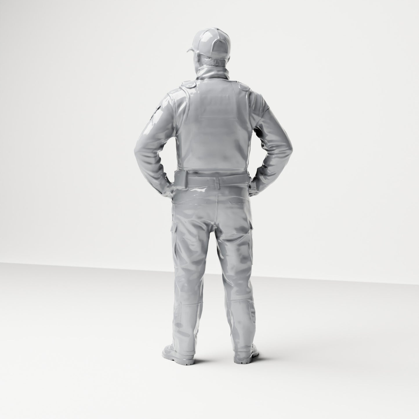 Diorama Modellbau Produktfoto 2: Stehende Figur: Polizist mit Kappe & Schutzweste (B022)