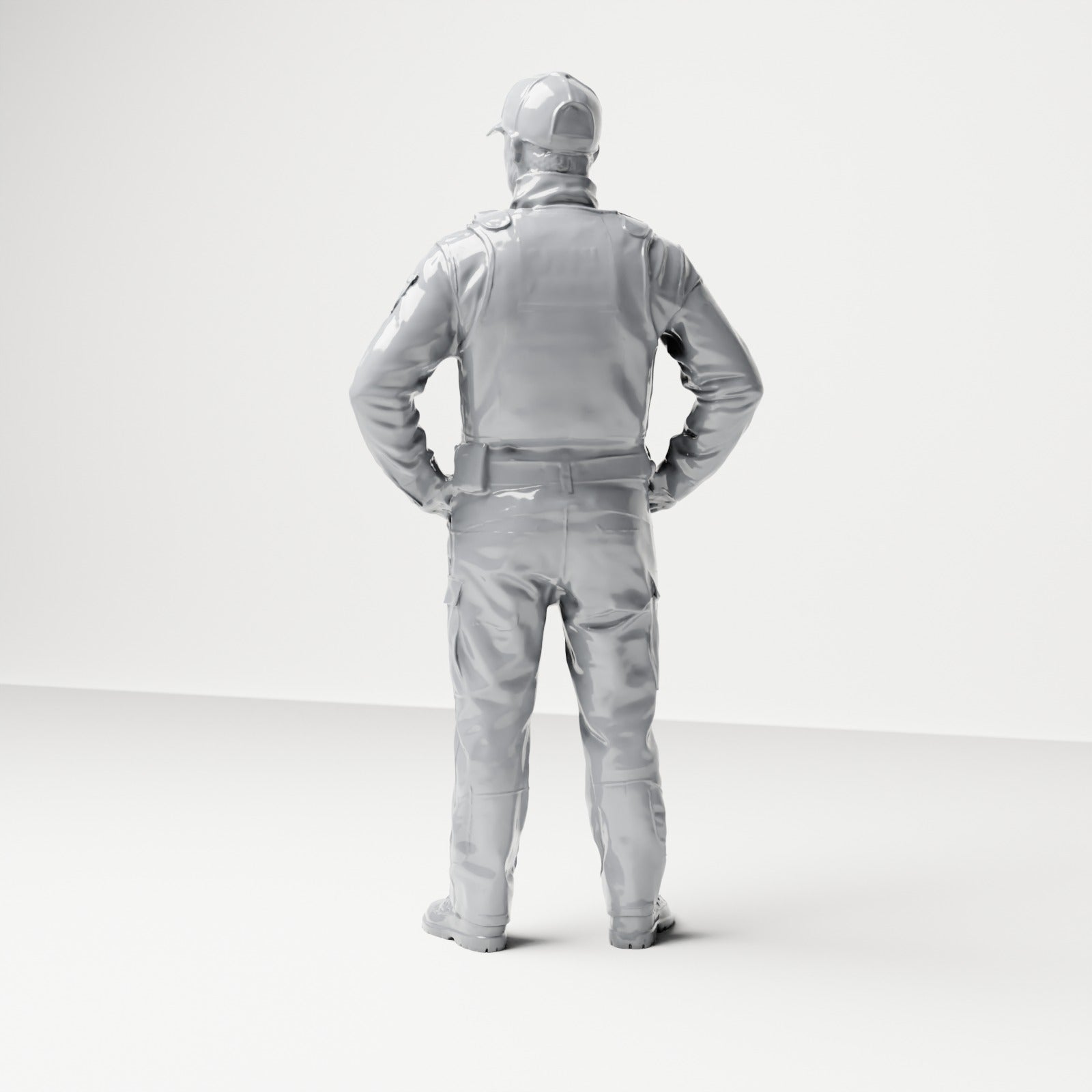 Diorama Modellbau Produktfoto 2: Stehende Figur: Polizist mit Kappe & Schutzweste (B022)