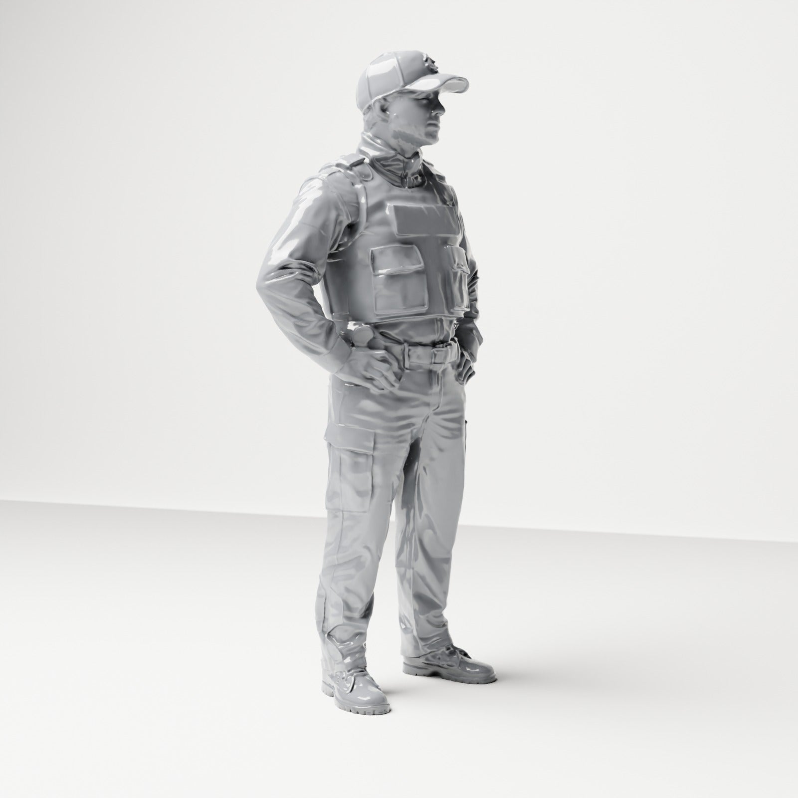 Diorama Modellbau Produktfoto 3: Stehende Figur: Polizist mit Kappe & Schutzweste (B022)