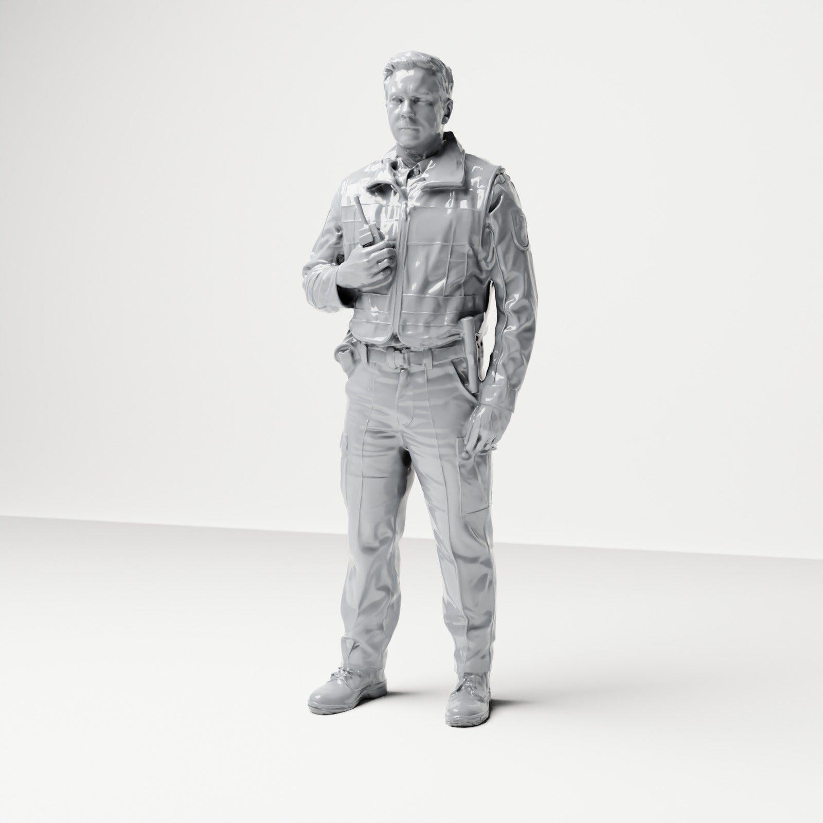 Diorama Modellbau Produktfoto 0: Stehende Figur: Polizist mit Funkgerät, taktischer Weste & Ausrüstungsgürtel (B023)