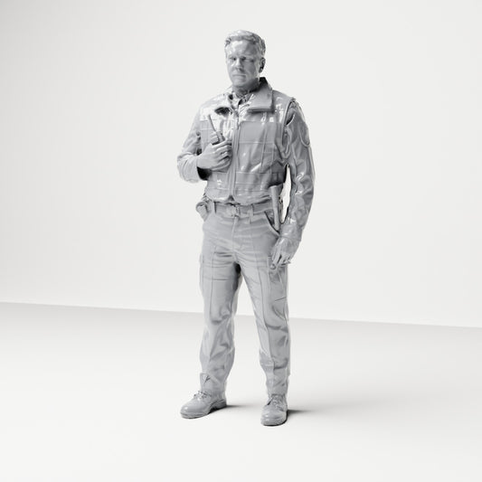 Diorama Modellbau Produktfoto 0: Stehende Figur: Polizist mit Funkgerät, taktischer Weste & Ausrüstungsgürtel (B023)