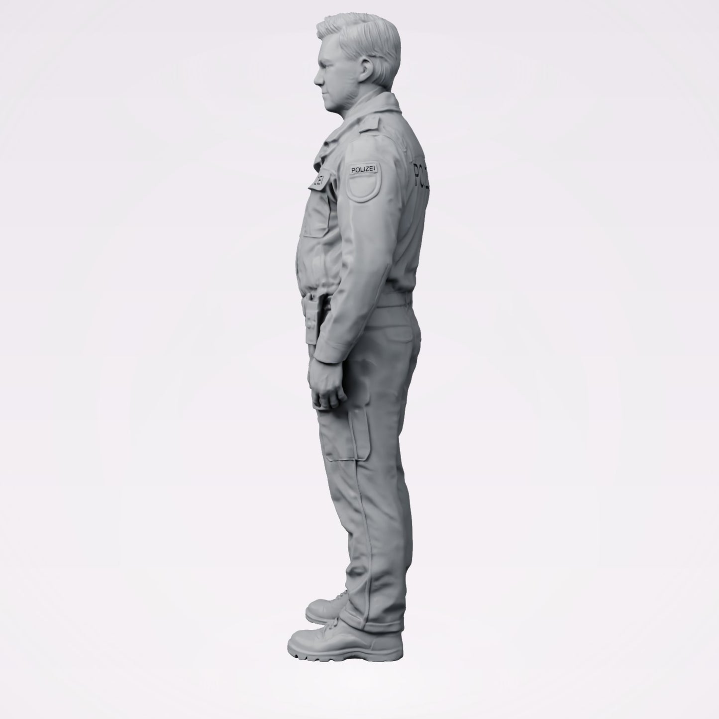 Diorama Modellbau Produktfoto 1: Stehende Figur: Polizeibeamte/r in moderner deutscher Uniform mit POLIZEI-Aufschrift (B025)