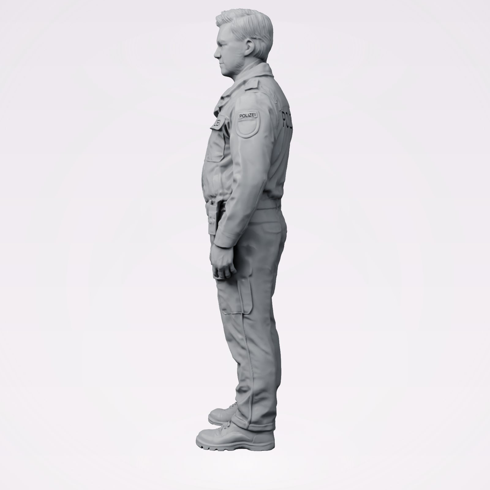 Diorama Modellbau Produktfoto 1: Stehende Figur: Polizeibeamte/r in moderner deutscher Uniform mit POLIZEI-Aufschrift (B025)