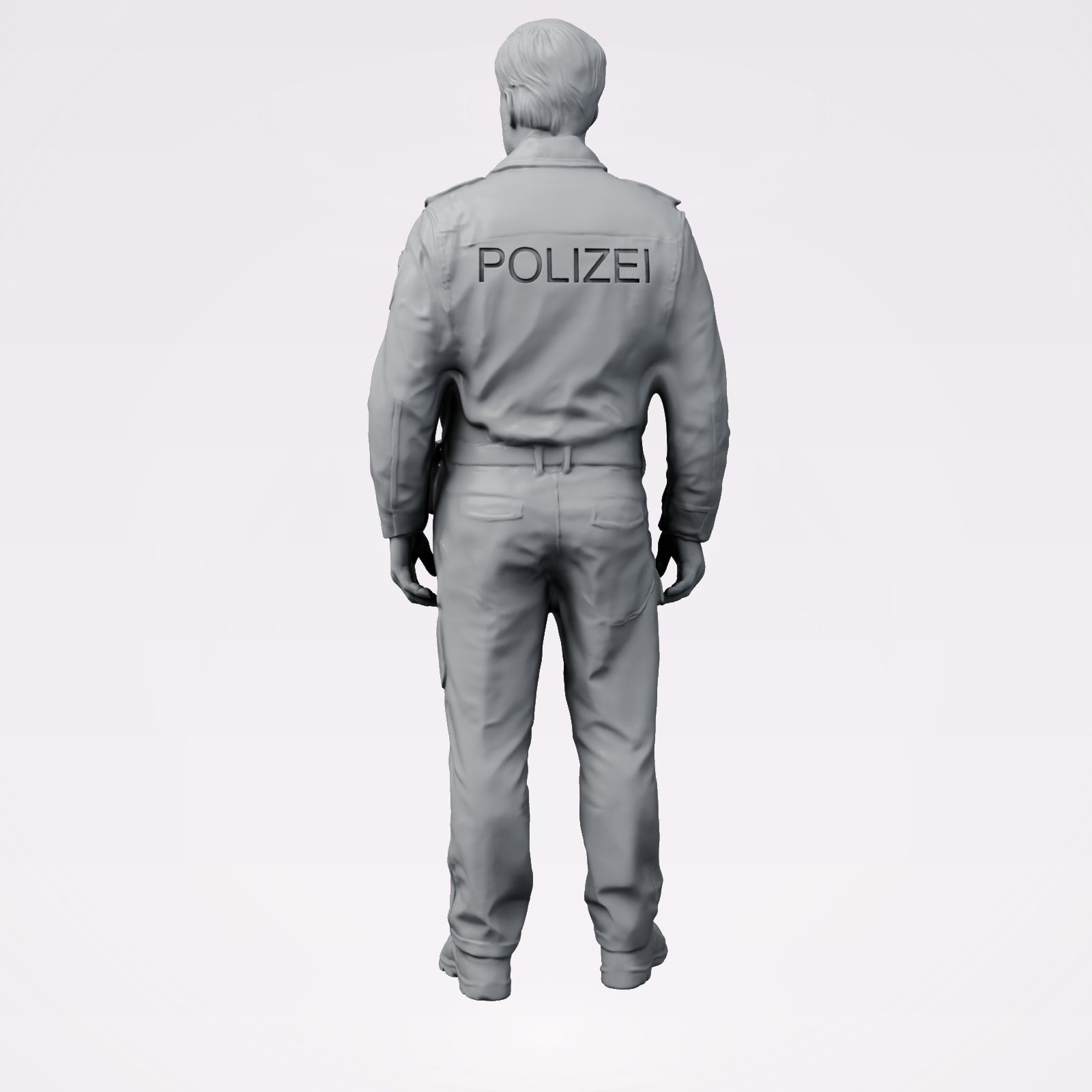 Diorama Modellbau Produktfoto 2: Stehende Figur: Polizeibeamte/r in moderner deutscher Uniform mit POLIZEI-Aufschrift (B025)