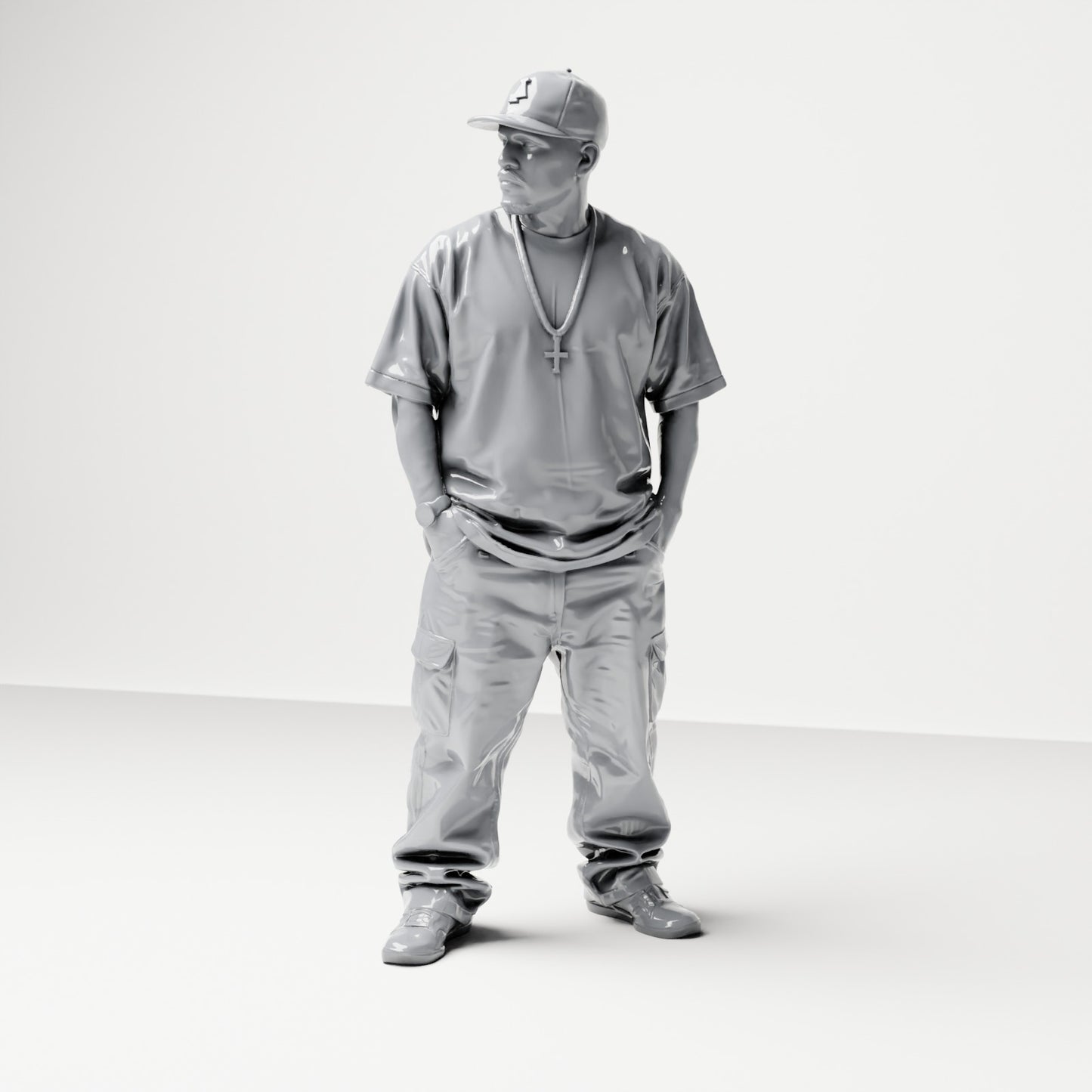 Diorama Modellbau Produktfoto 0: Stehende Figur: Passant mit Basecap & Kette, Hände in den Hosentaschen (B026)