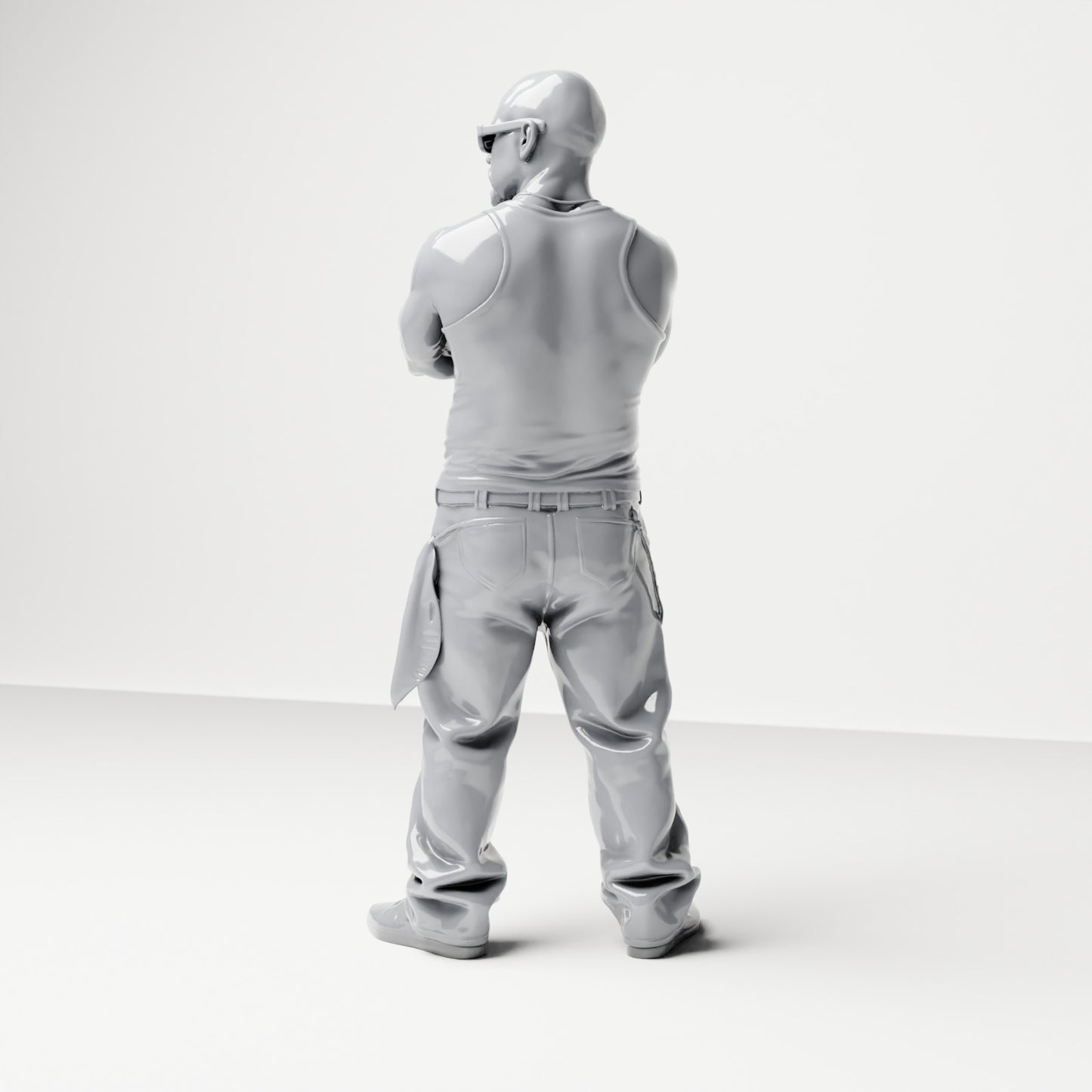 Diorama Modellbau Produktfoto 2: Stehende Figur: Person mit gekreuzten Armen, Sonnenbrille & ärmelloses Oberteil, weite Hos (B029)