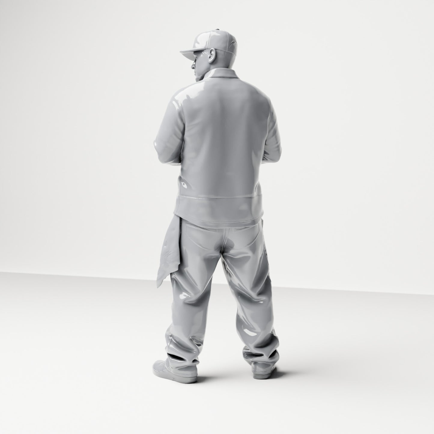 Diorama Modellbau Produktfoto 2: Stehende Figur: Mann mit Kappe & gefalteten Händen, Hemd mit Brusttaschen, Tuch in Tasche (B030)