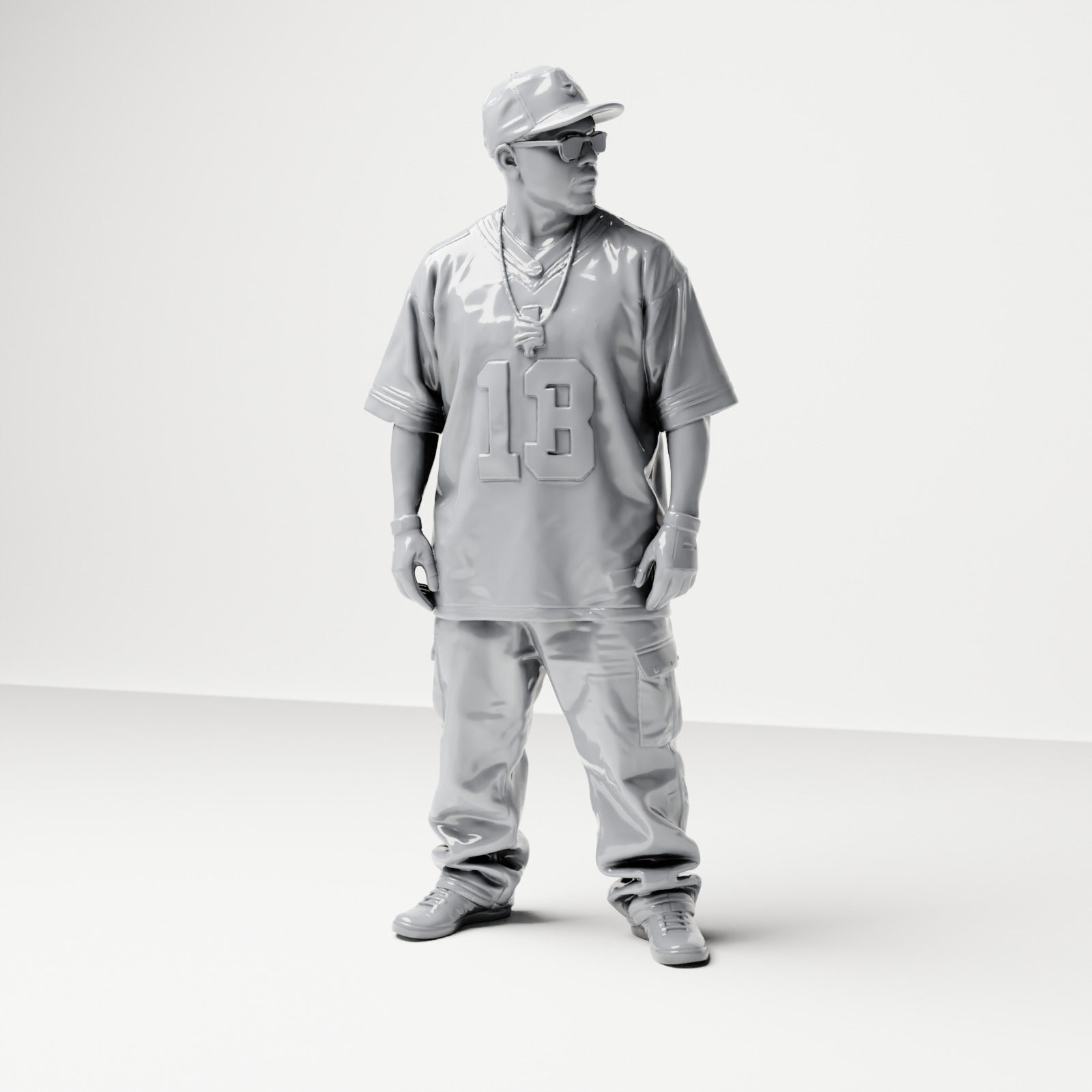 Diorama Modellbau Produktfoto 0: Stehende Figur: Streetwear-Mann mit Kappe, Sonnenbrille & Sporttrikot 13 (B032)