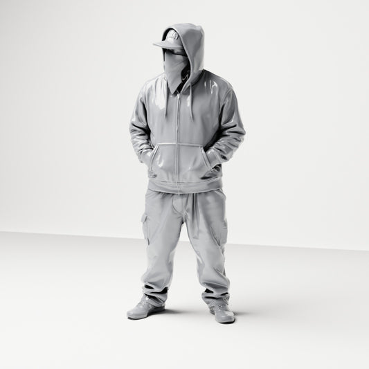 Diorama Modellbau Produktfoto 0: Stehende Figur: Person mit Kapuzenjacke, Basecap & Gesichtstuch, Hände in den Taschen (B034)