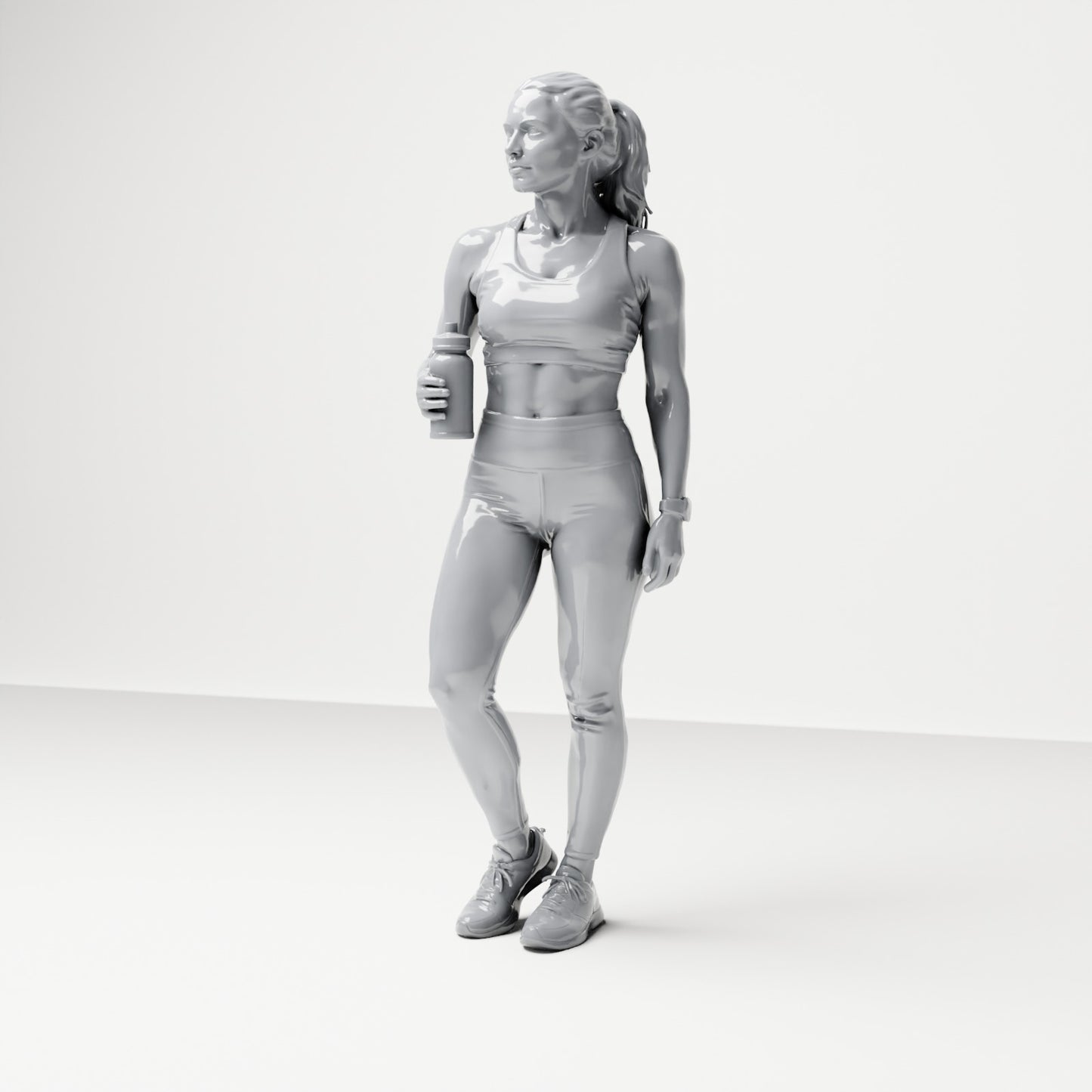 Diorama Modellbau Produktfoto 0: Stehende Figur: Sportlerin in Trainingskleidung mit Trinkflasche (B036)