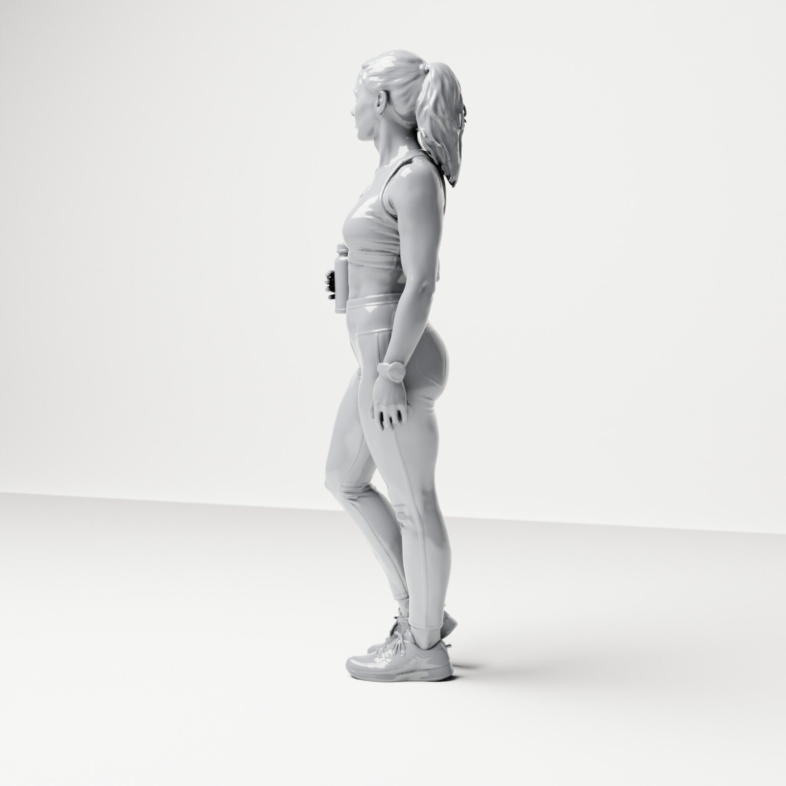 Diorama Modellbau Produktfoto 1: Stehende Figur: Sportlerin in Trainingskleidung mit Trinkflasche (B036)