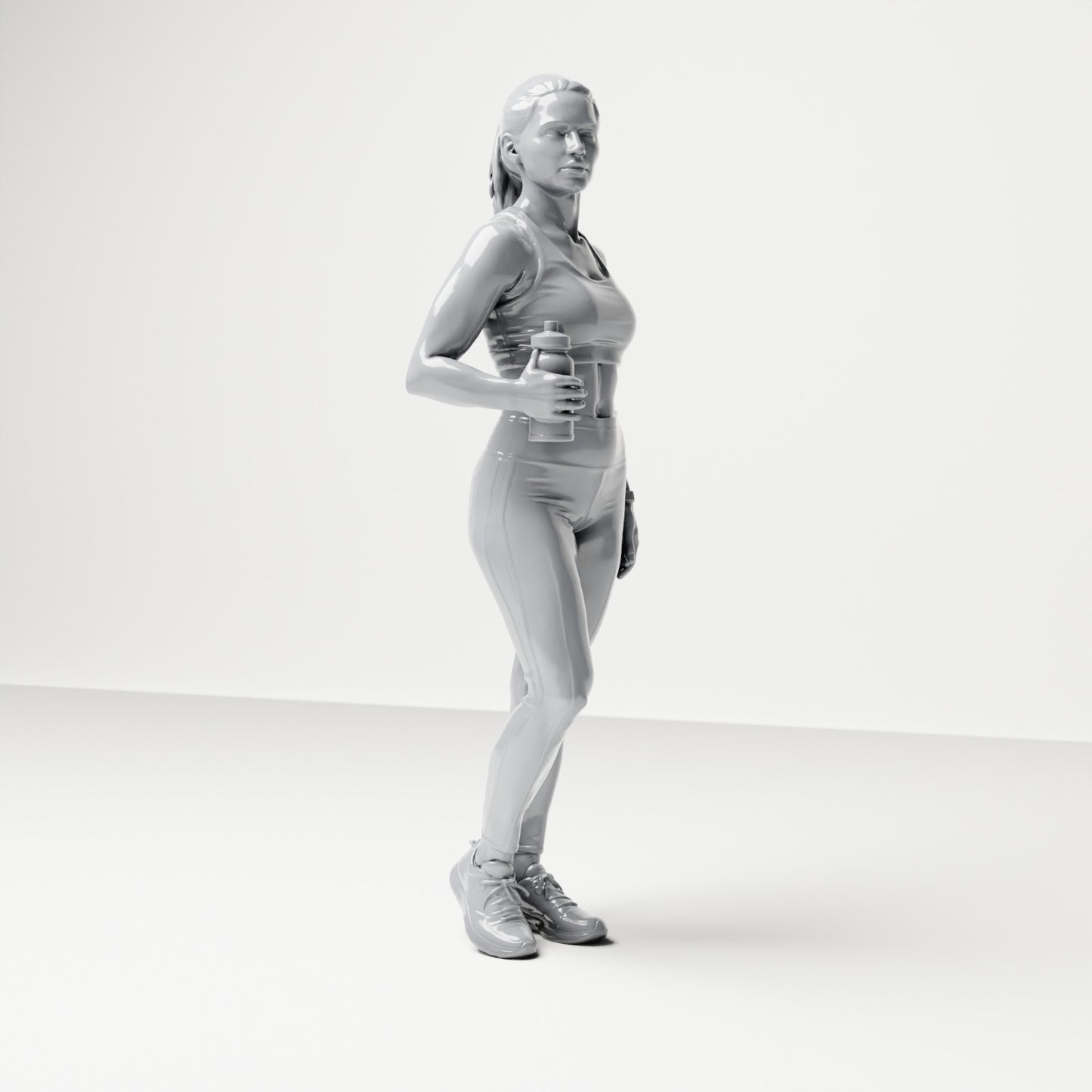 Diorama Modellbau Produktfoto 3: Stehende Figur: Sportlerin in Trainingskleidung mit Trinkflasche (B036)