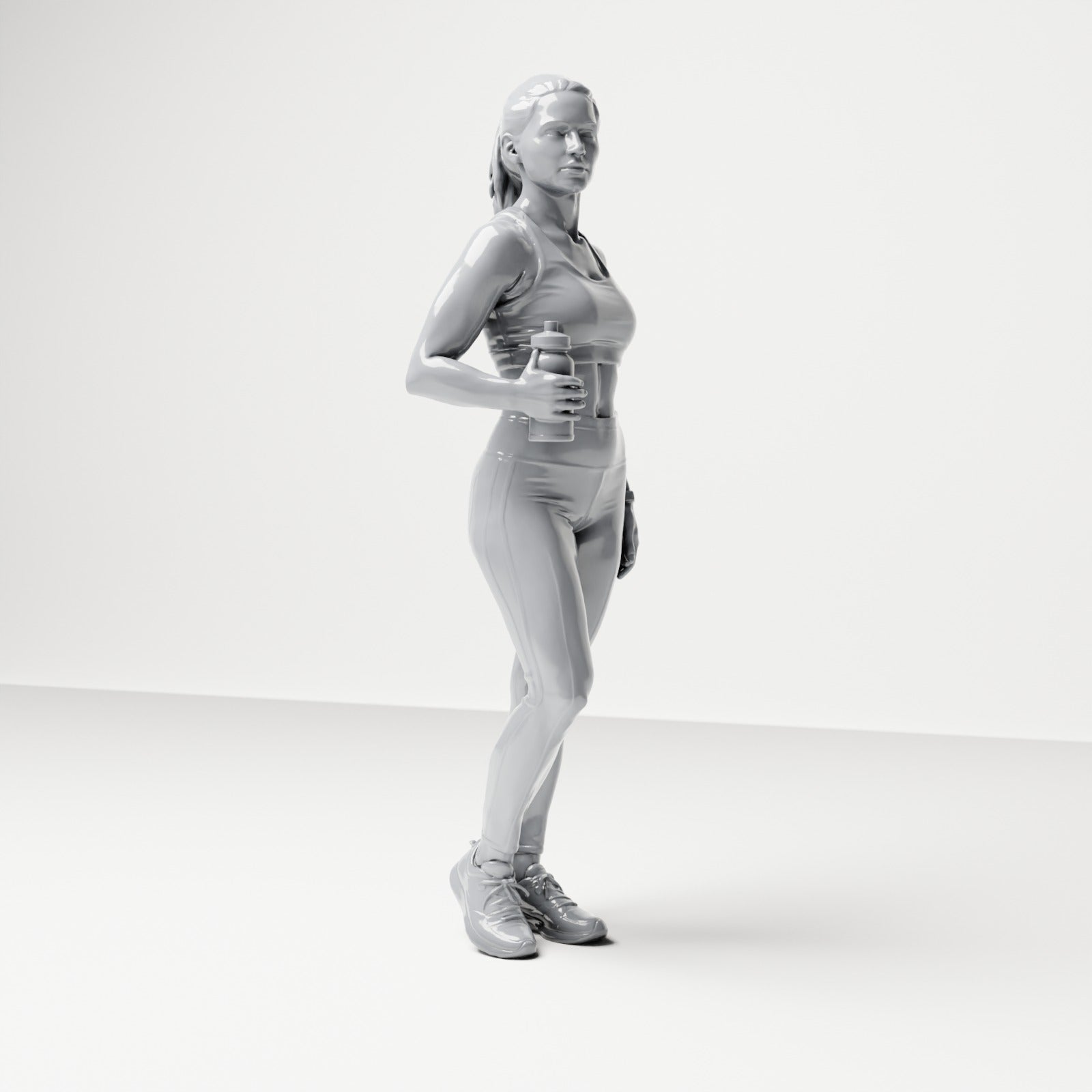 Diorama Modellbau Produktfoto 3: Stehende Figur: Sportlerin in Trainingskleidung mit Trinkflasche (B036)
