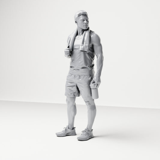 Diorama Modellbau Produktfoto 0: Stehende Figur: Sportler mit Handtuch & Trinkflasche (B037)