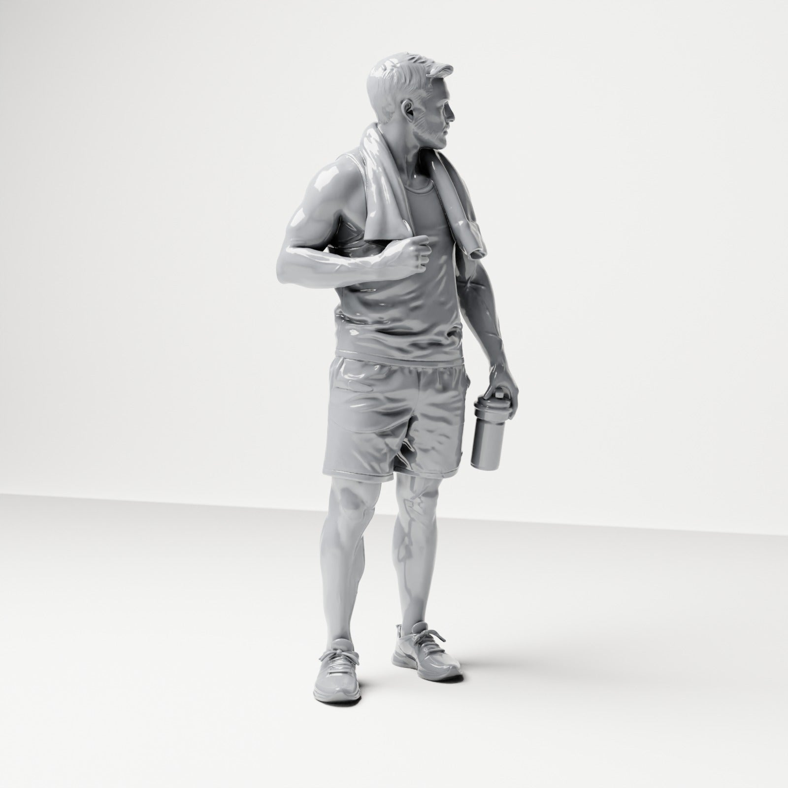 Diorama Modellbau Produktfoto 3: Stehende Figur: Sportler mit Handtuch & Trinkflasche (B037)
