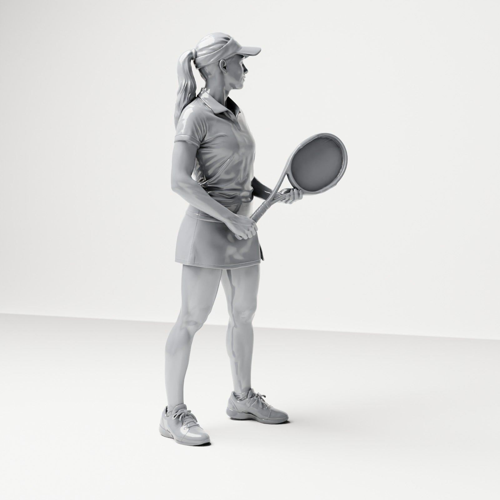 Diorama Modellbau Produktfoto 3: Stehende Figur: Tennisspielerin mit Schläger (B038)