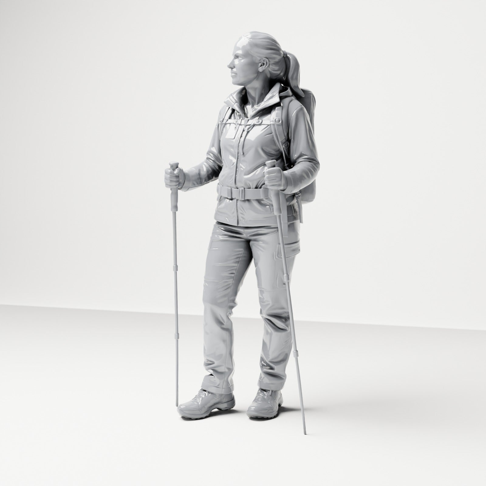 Diorama Modellbau Produktfoto 0: Stehende Figur: Wanderer mit Rucksack & zwei Trekkingstöcken (B039)