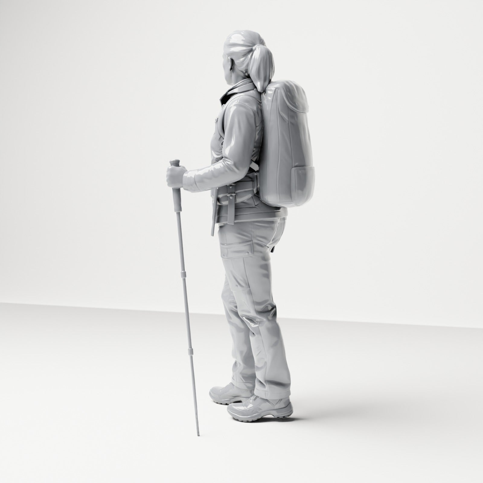 Diorama Modellbau Produktfoto 1: Stehende Figur: Wanderer mit Rucksack & zwei Trekkingstöcken (B039)