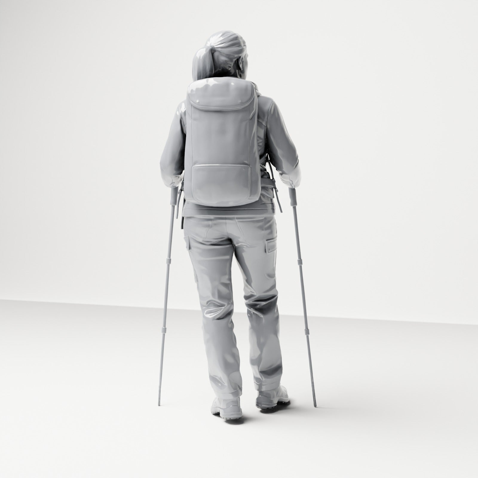 Diorama Modellbau Produktfoto 2: Stehende Figur: Wanderer mit Rucksack & zwei Trekkingstöcken (B039)