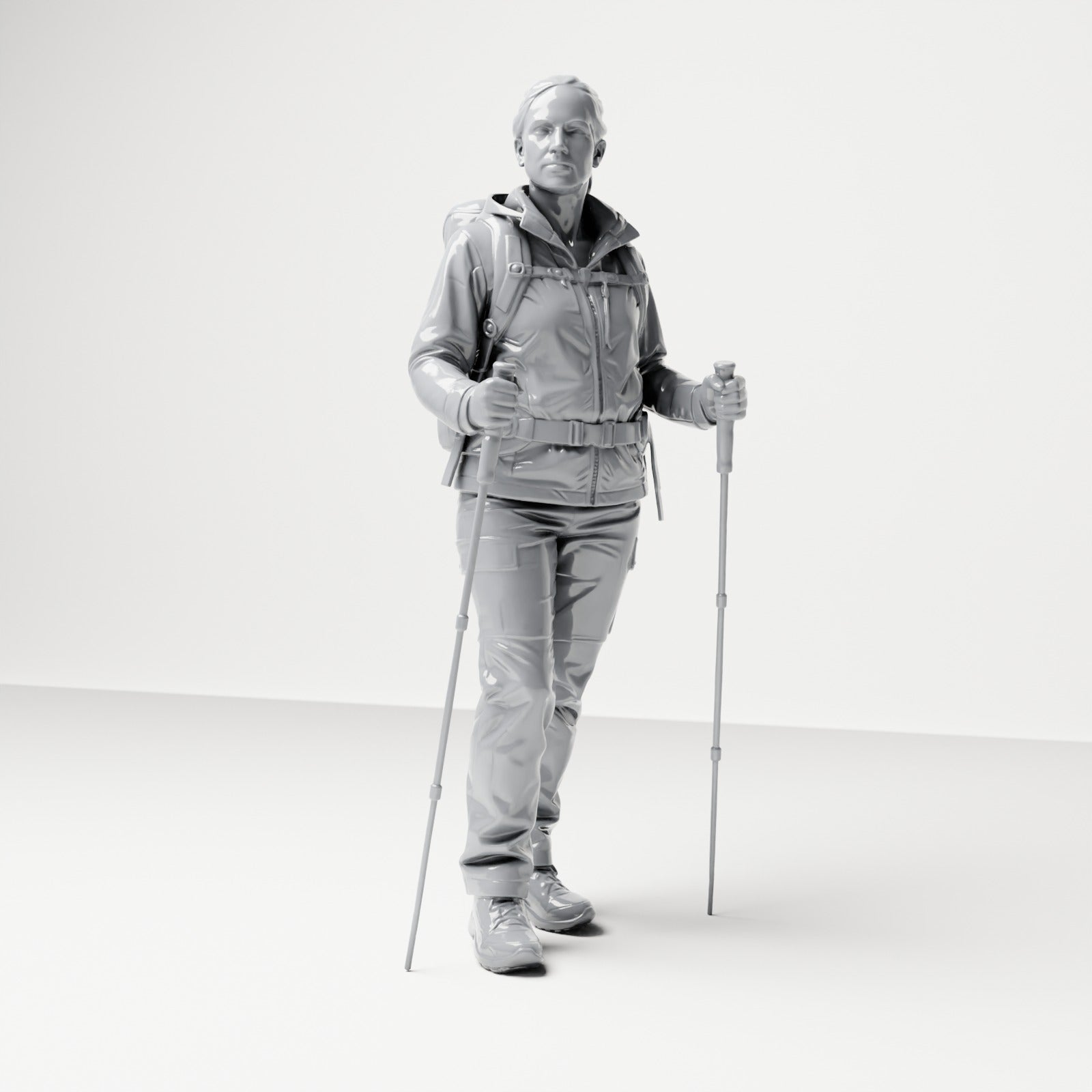 Diorama Modellbau Produktfoto 3: Stehende Figur: Wanderer mit Rucksack & zwei Trekkingstöcken (B039)