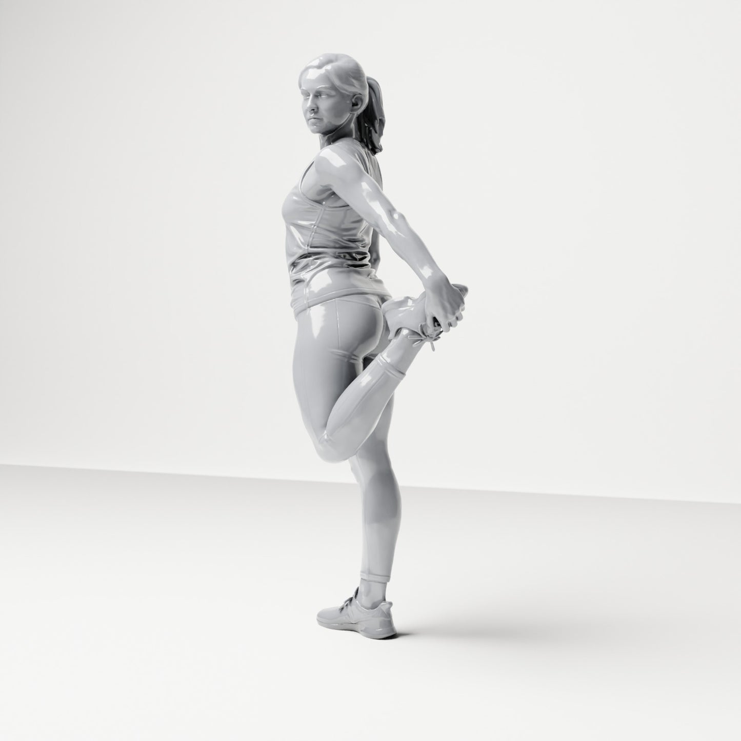 Diorama Modellbau Produktfoto 1: Stehende Figur: Sportler in Dehnpose, hält den Fuß hinter dem Körper (B040)
