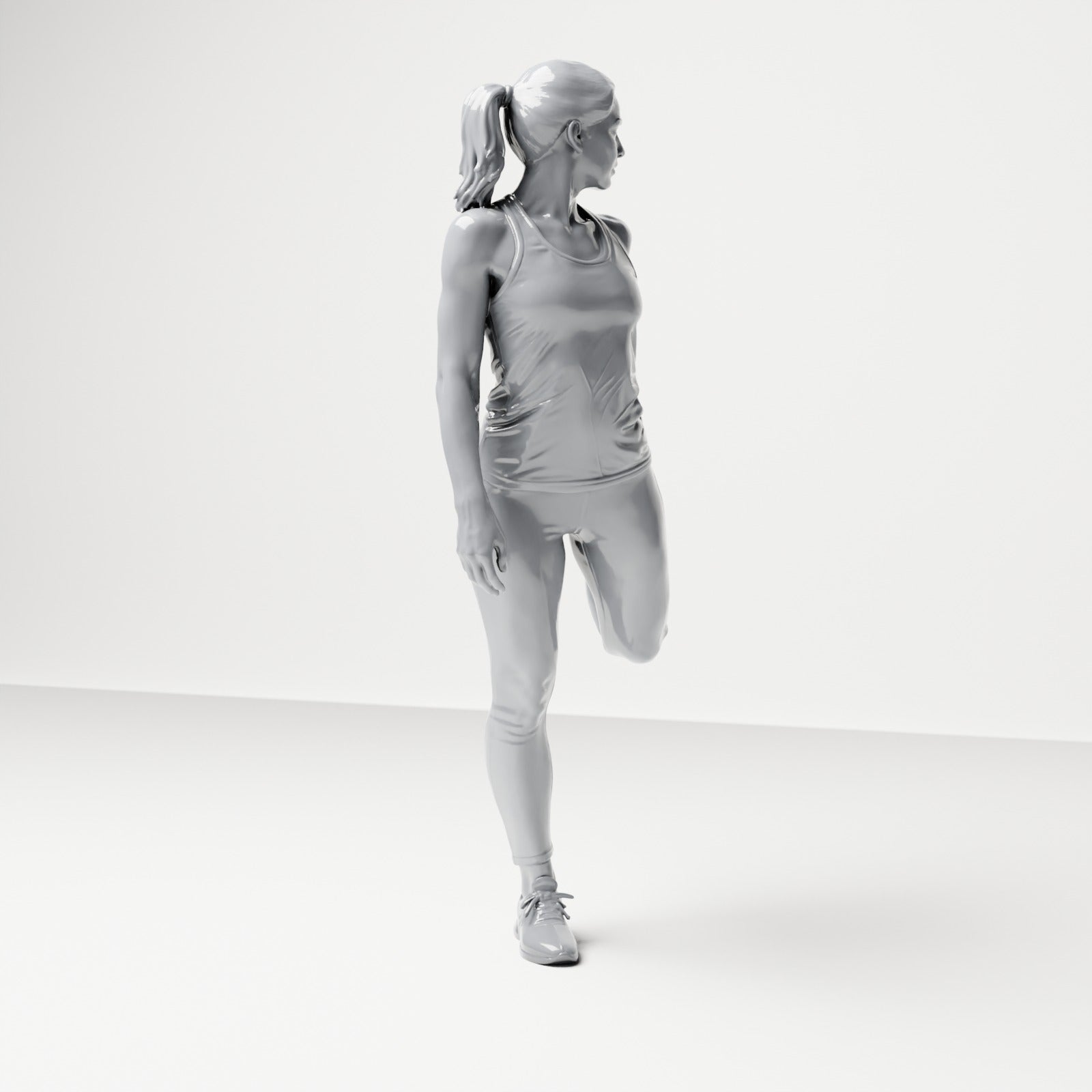 Diorama Modellbau Produktfoto 3: Stehende Figur: Sportler in Dehnpose, hält den Fuß hinter dem Körper (B040)