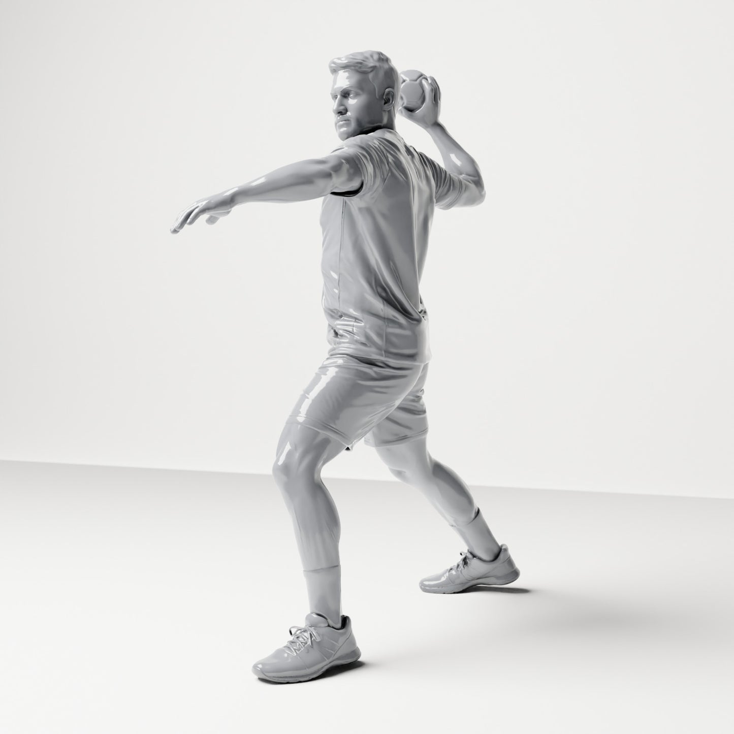 Diorama Modellbau Produktfoto 1: Stehende Figur: Sportler in Wurfpose mit Ball in der rechten Hand (B041)