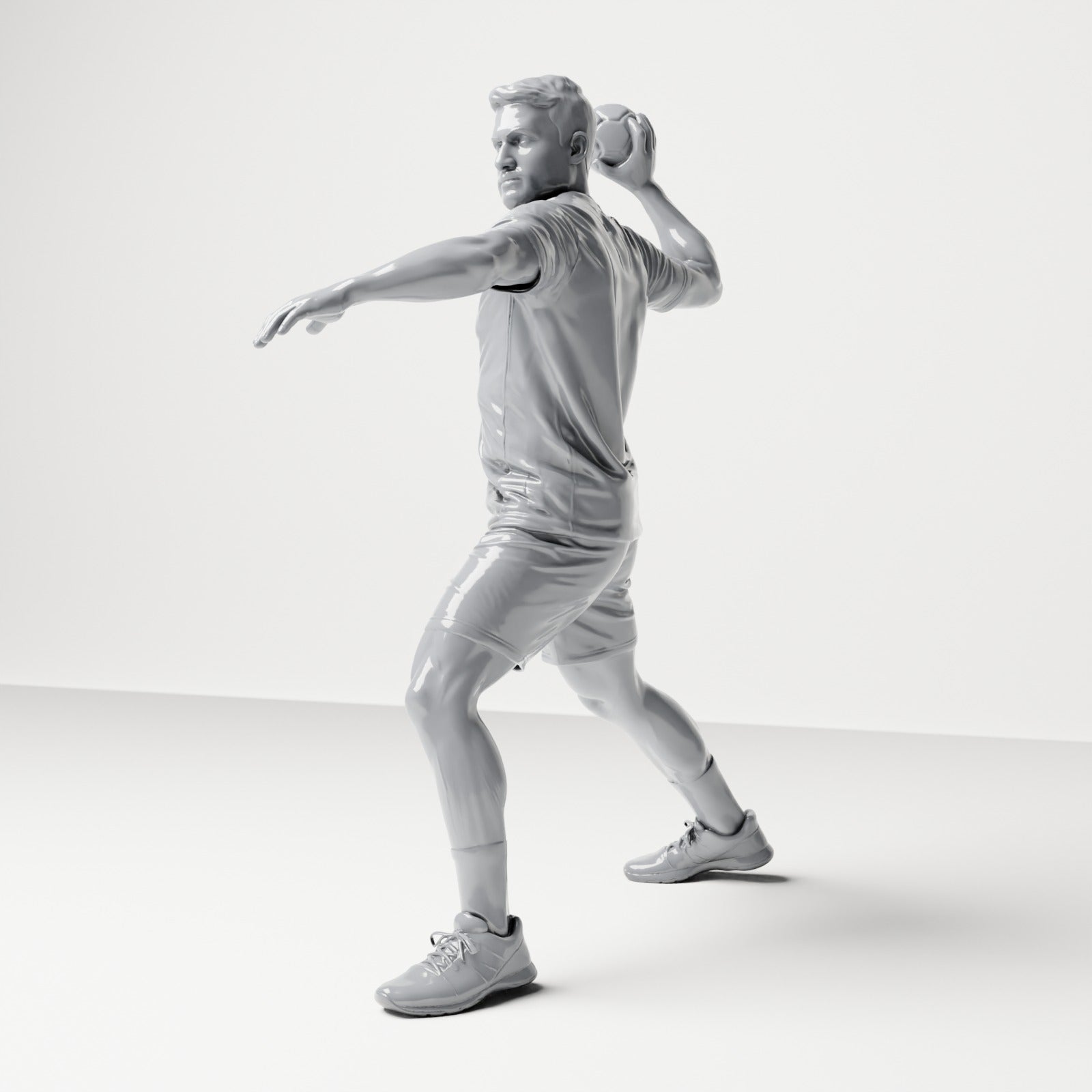 Diorama Modellbau Produktfoto 1: Stehende Figur: Sportler in Wurfpose mit Ball in der rechten Hand (B041)